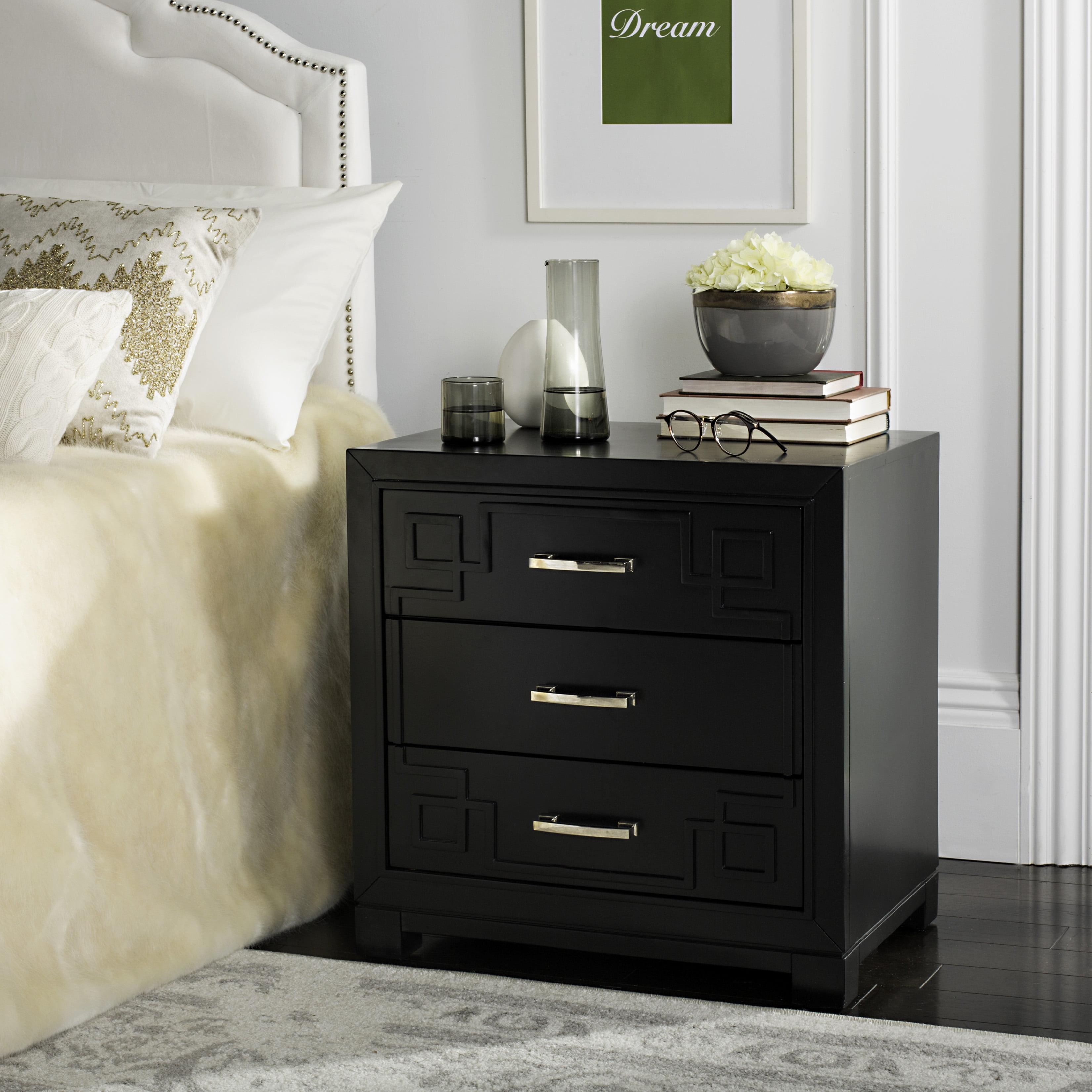Raina 3 Drawer Greek Key Nightstand - FOX6278 - Black - Safavieh Couture