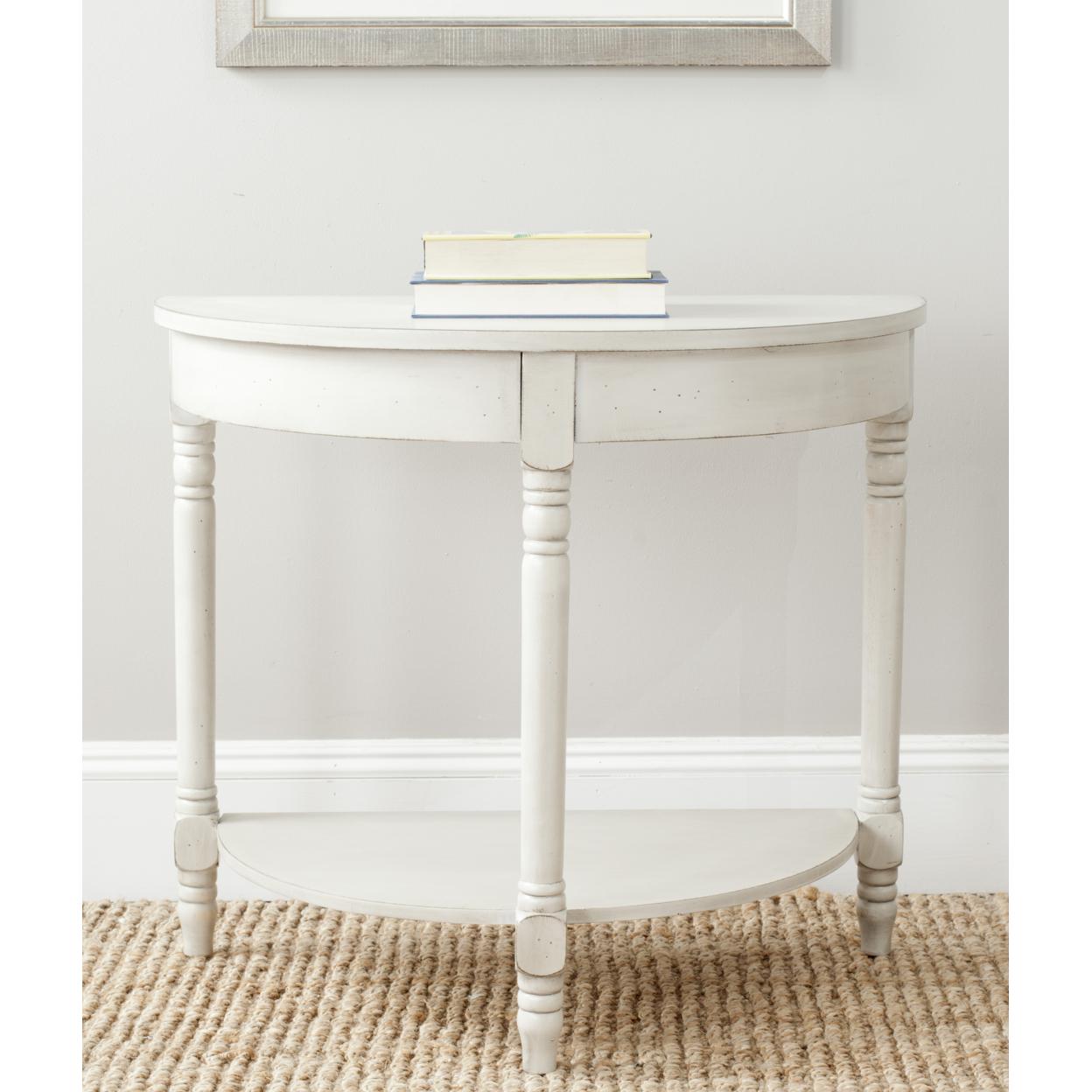 Transitional Beige Demilune Console Table with Turned Legs