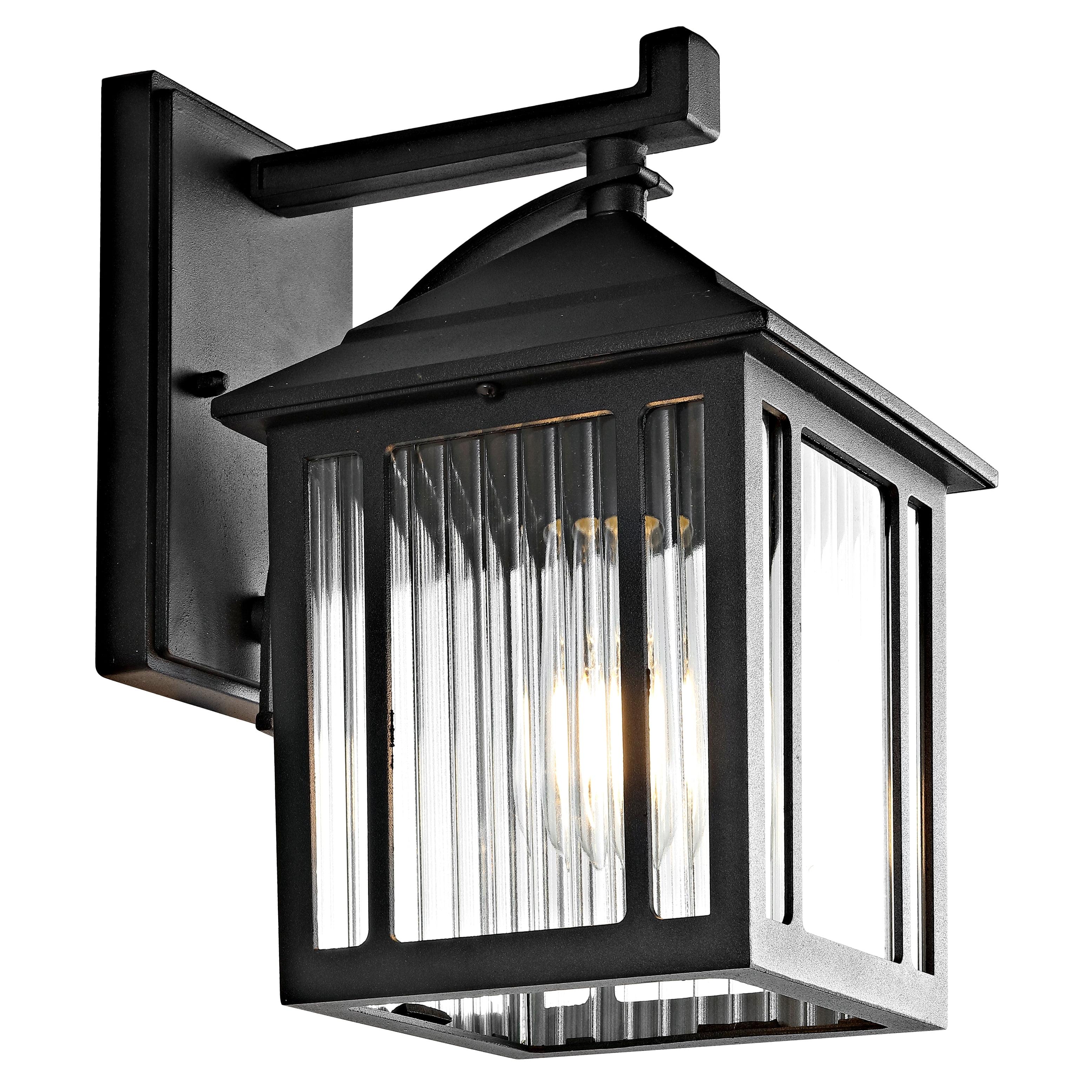 Contemporary Black Aluminum Outdoor Wall Lantern with Clear Glass