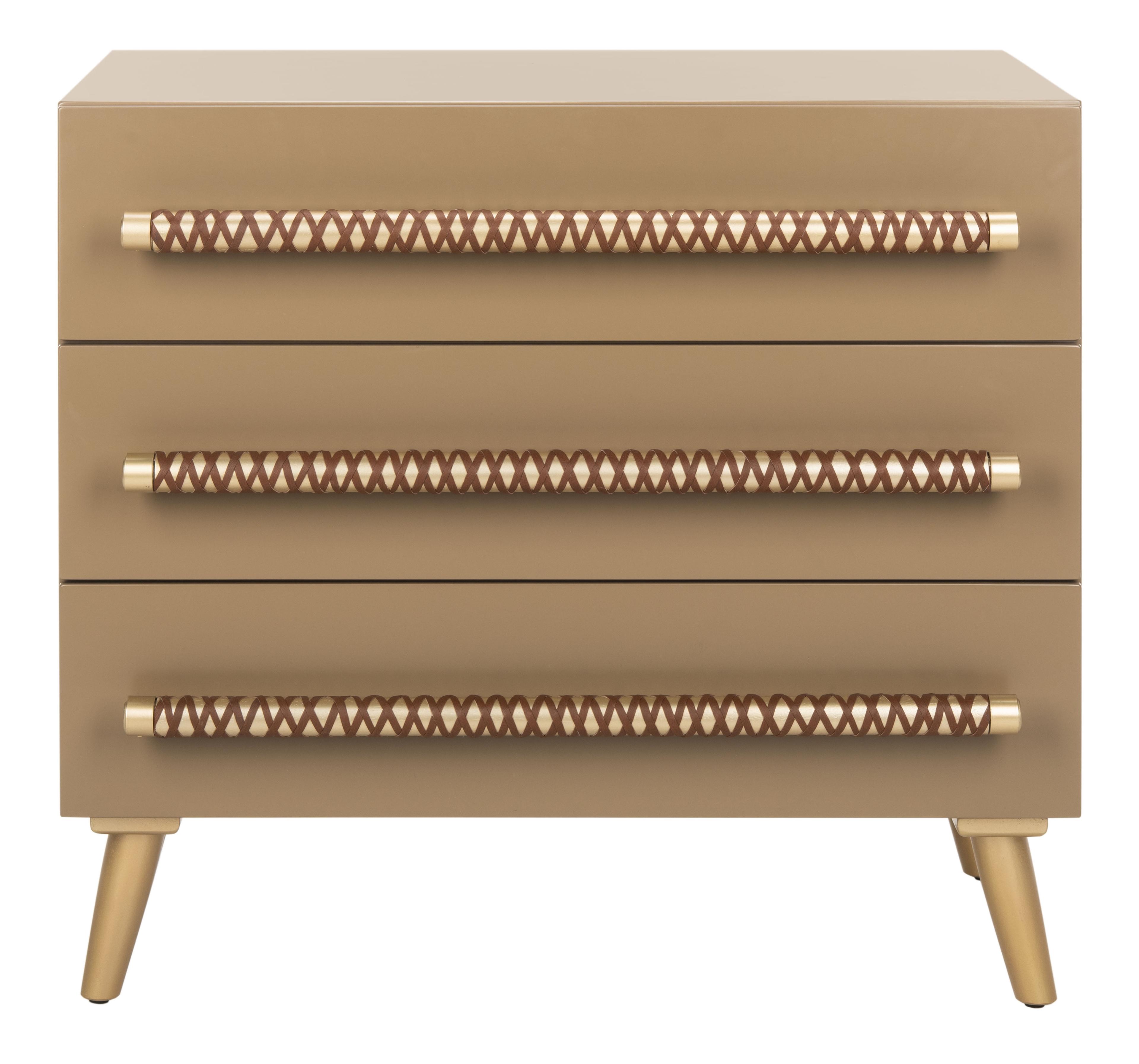 Raquel 3 Drawer Chest - Taupe/Gold/Brown Faux Leather - Safavieh.