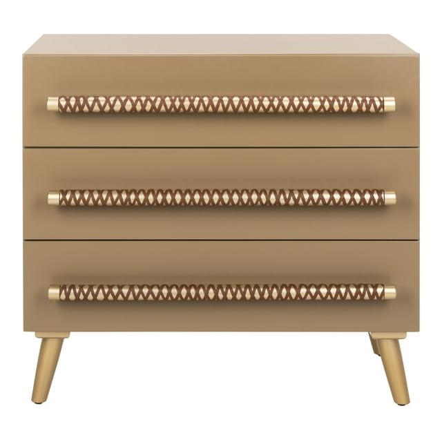 Raquel 3 Drawer Chest - Taupe/Gold/Brown Faux Leather - Safavieh.
