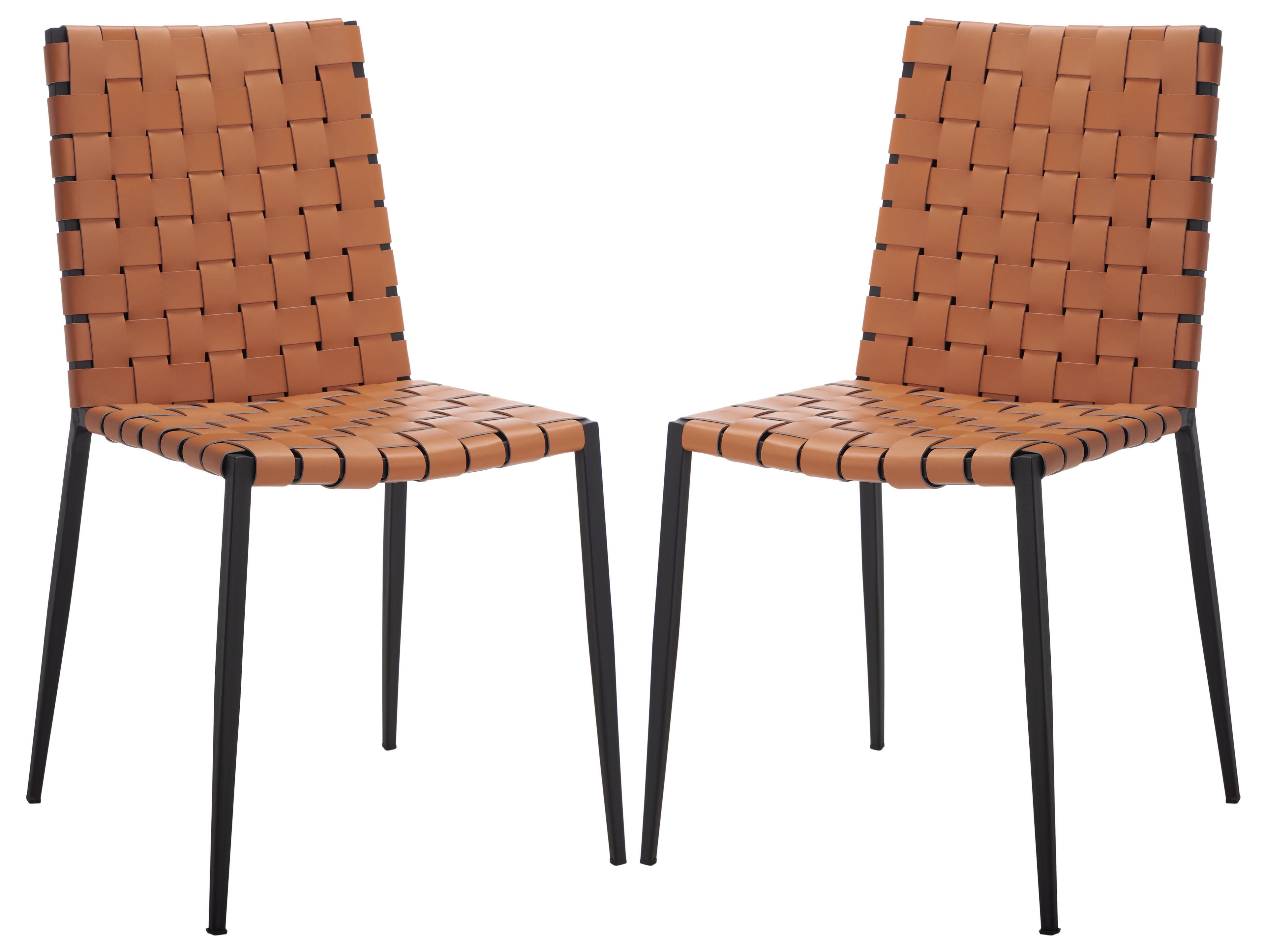 Cognac Leather & Black Metal Parsons Side Chair Set