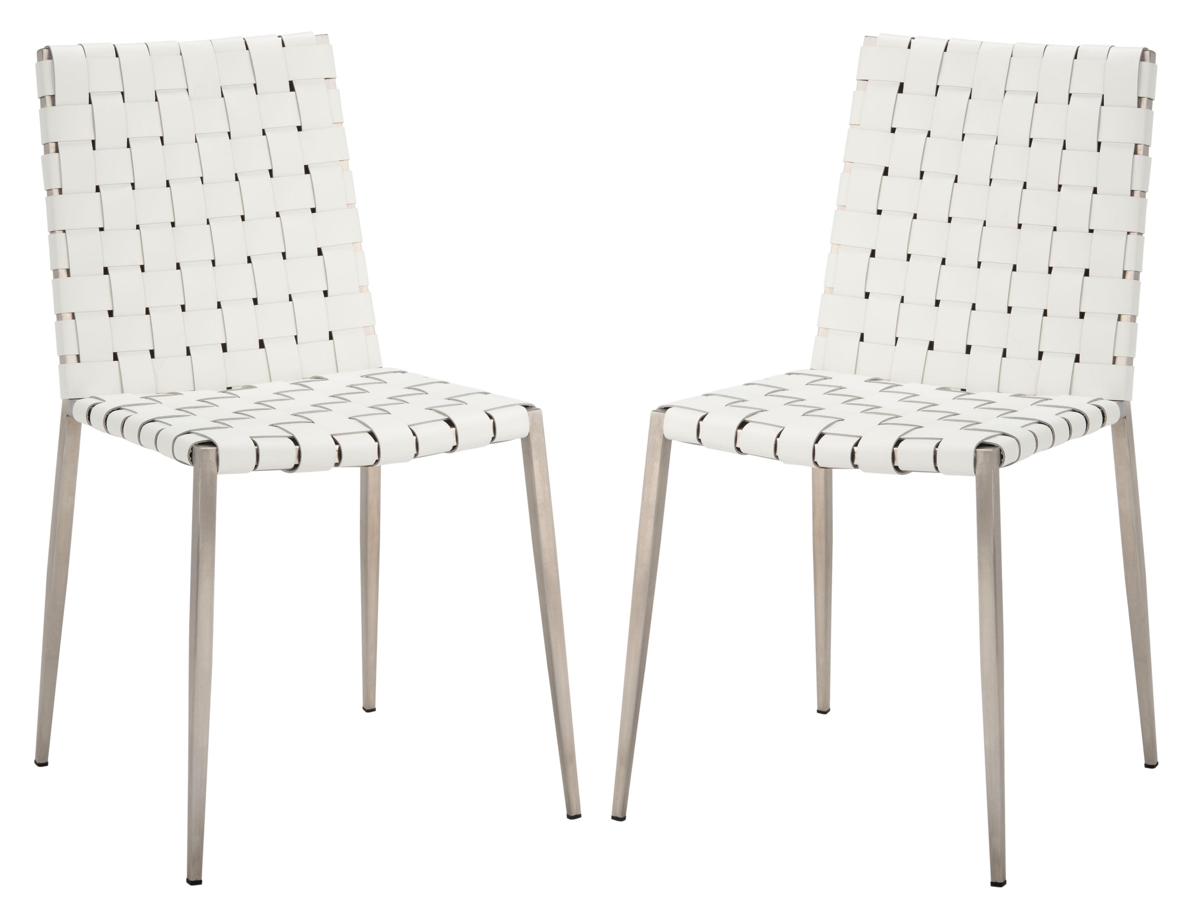 White Leather Upholstered Parsons Side Chair with Metal Base