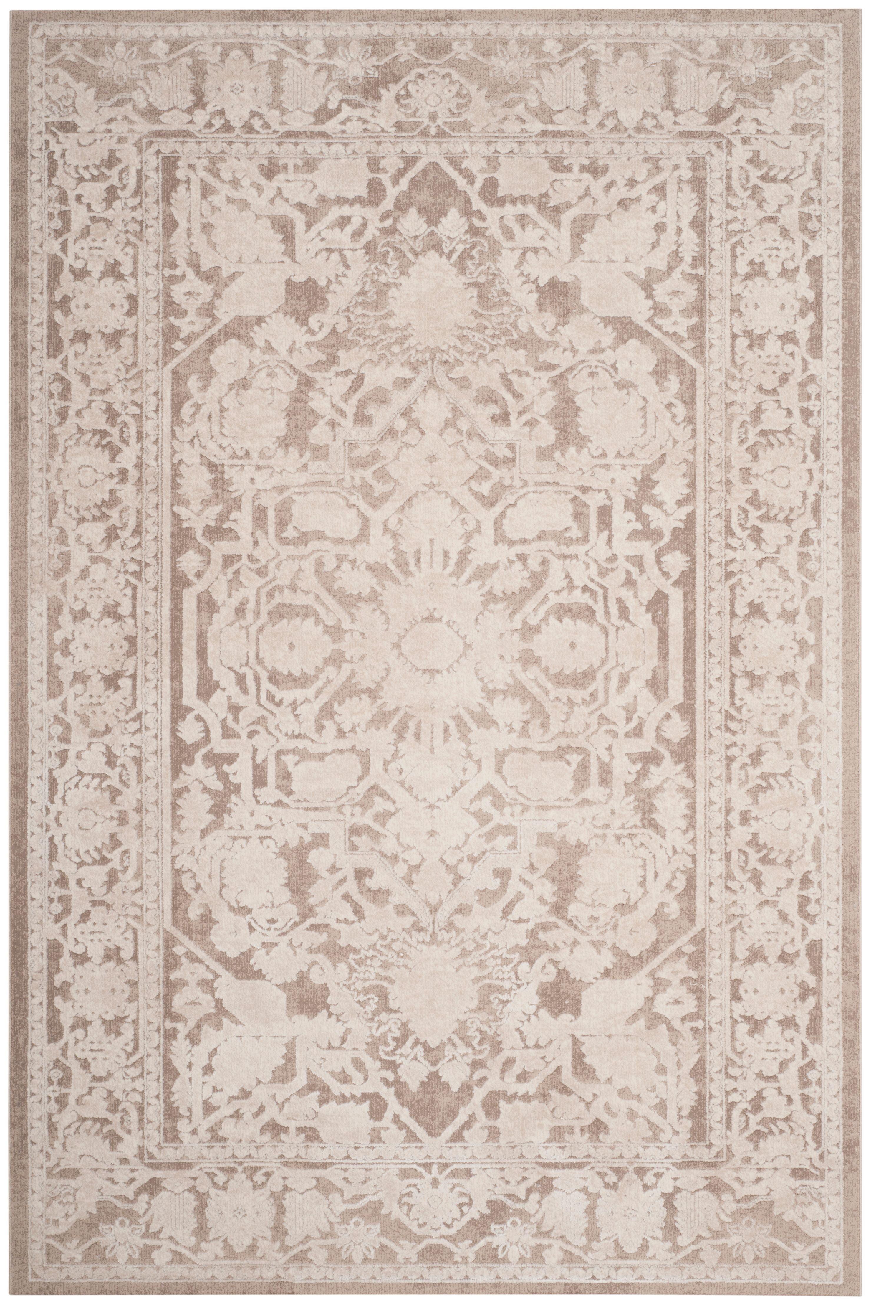 Elegant Floral Charm Beige & Cream 6' x 9' Cotton Blend Area Rug