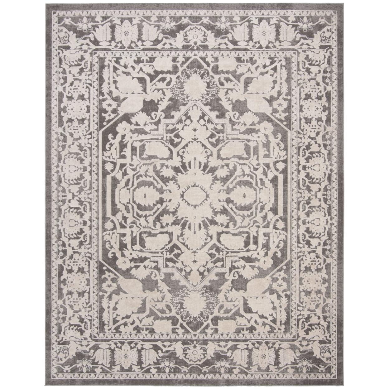 SAFAVIEH Reflection Christy Floral Bordered Area Rug, Dark Grey/Cream, 9' x 12'