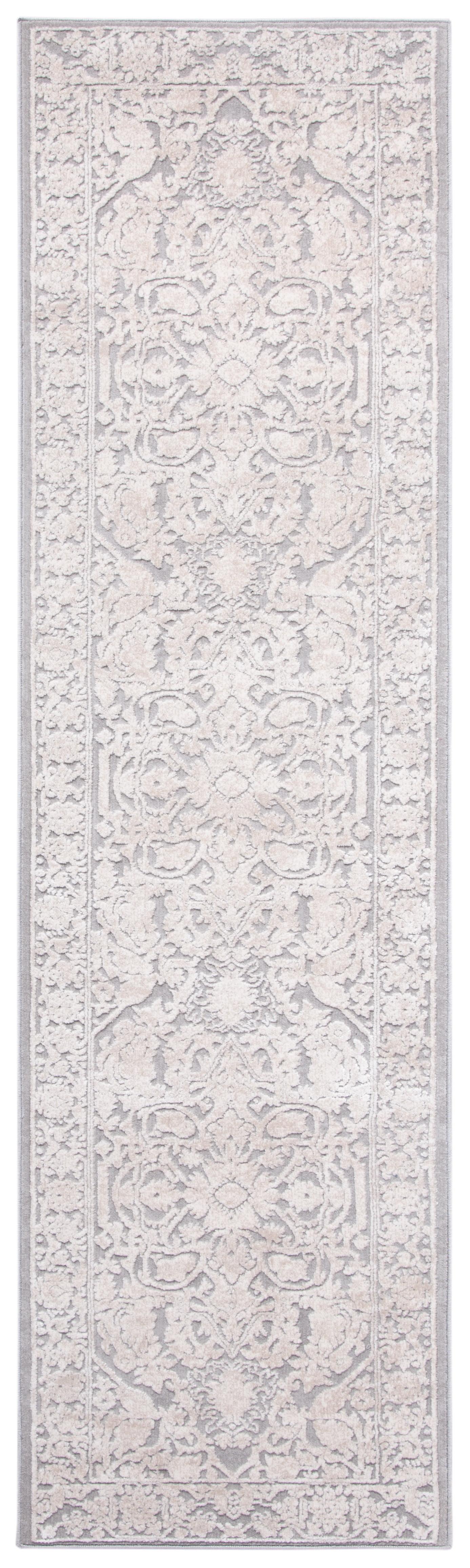 Elegant Grey Floral Hand-Knotted Runner Rug - Easy Care 2'3" x 6'