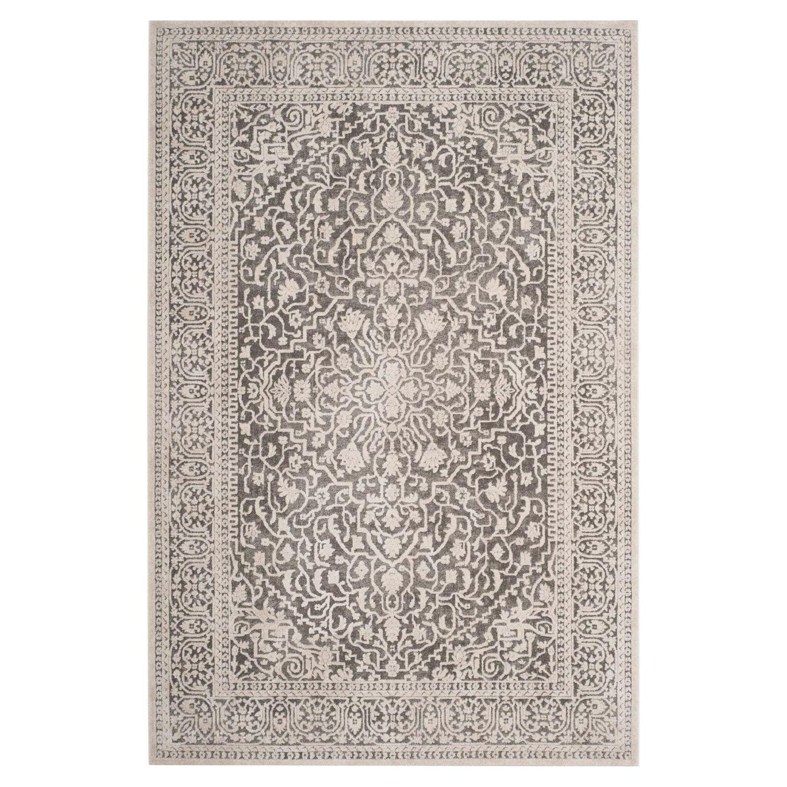 Elegant Reflection Dark Grey & Cream Floral Synthetic Area Rug - 3' x 5'