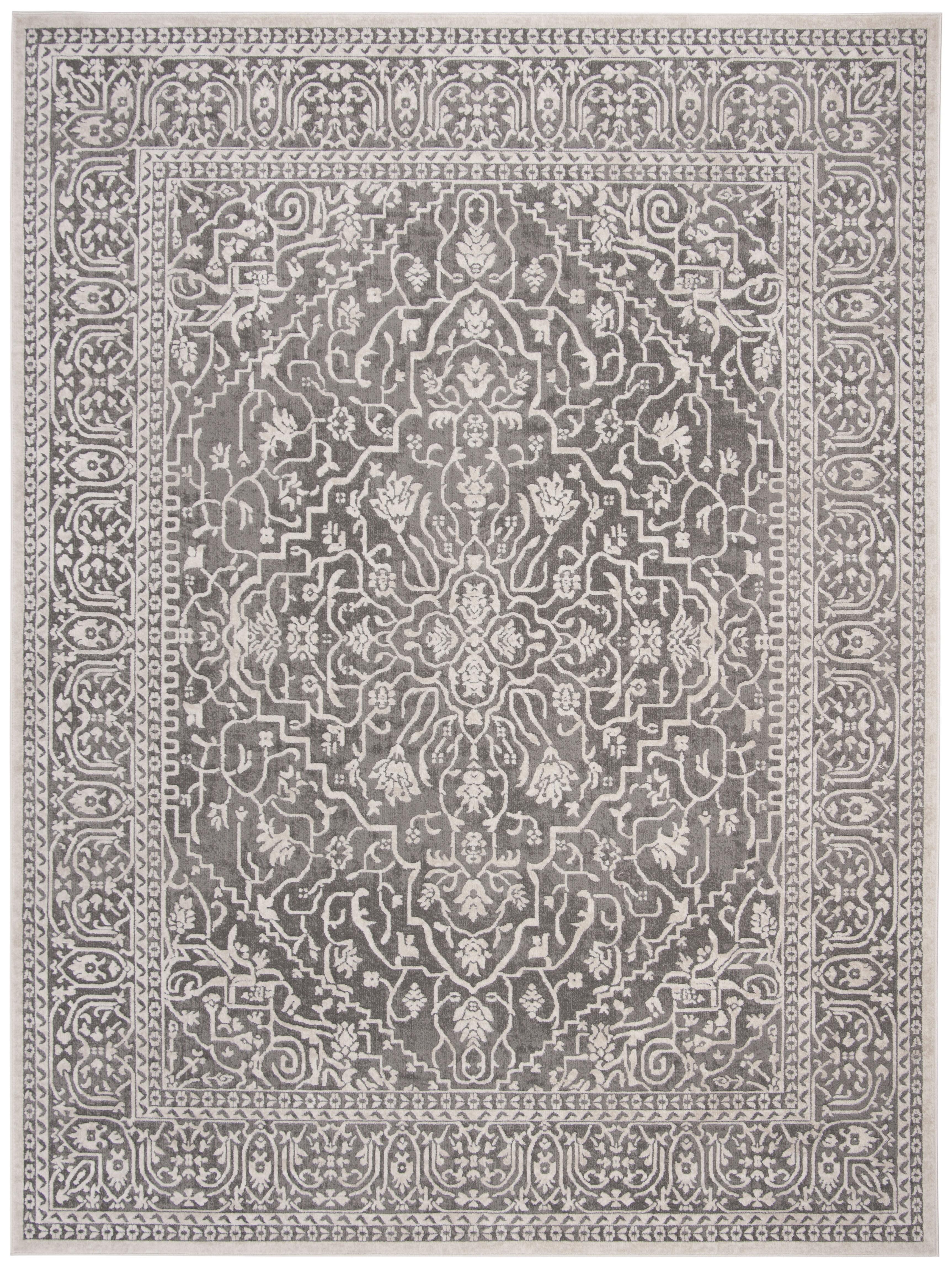 Elegante Grey Floral 54" Round Hand-knotted Easy Care Area Rug