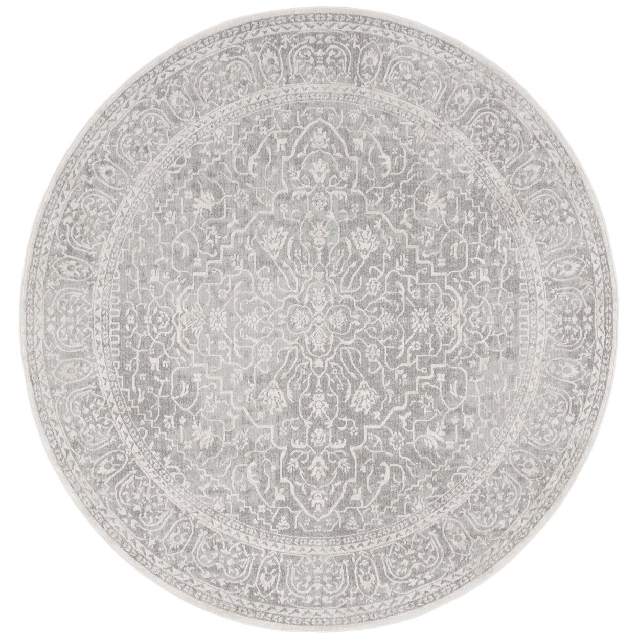 Light Grey and Cream Round Floral Cotton Area Rug