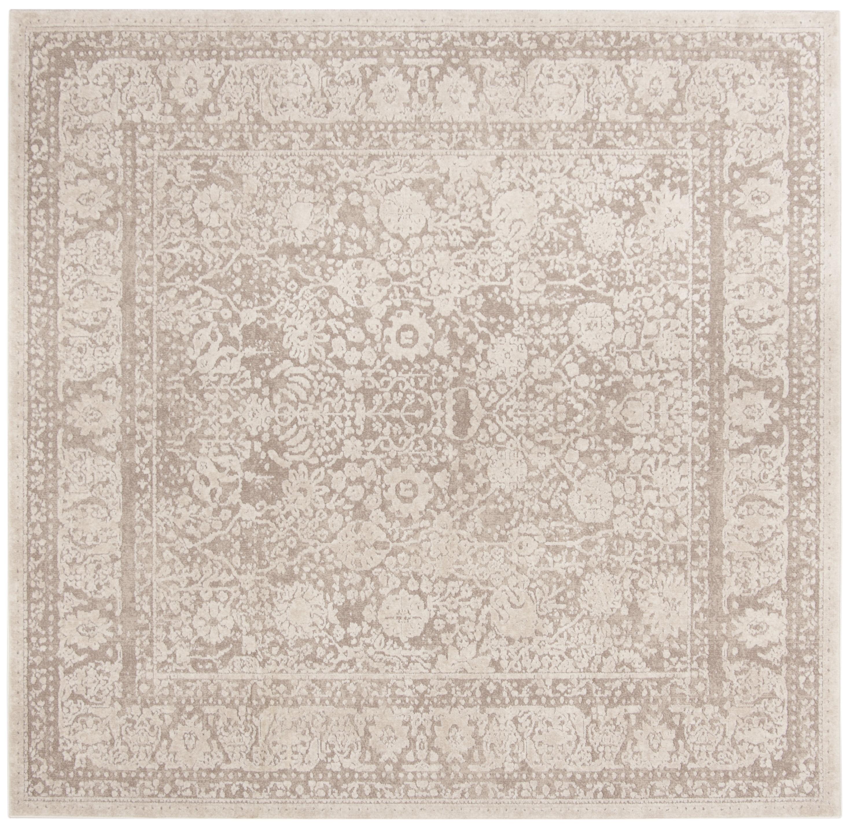 Beige Cream Floral Synthetic Square Area Rug 3'x3'