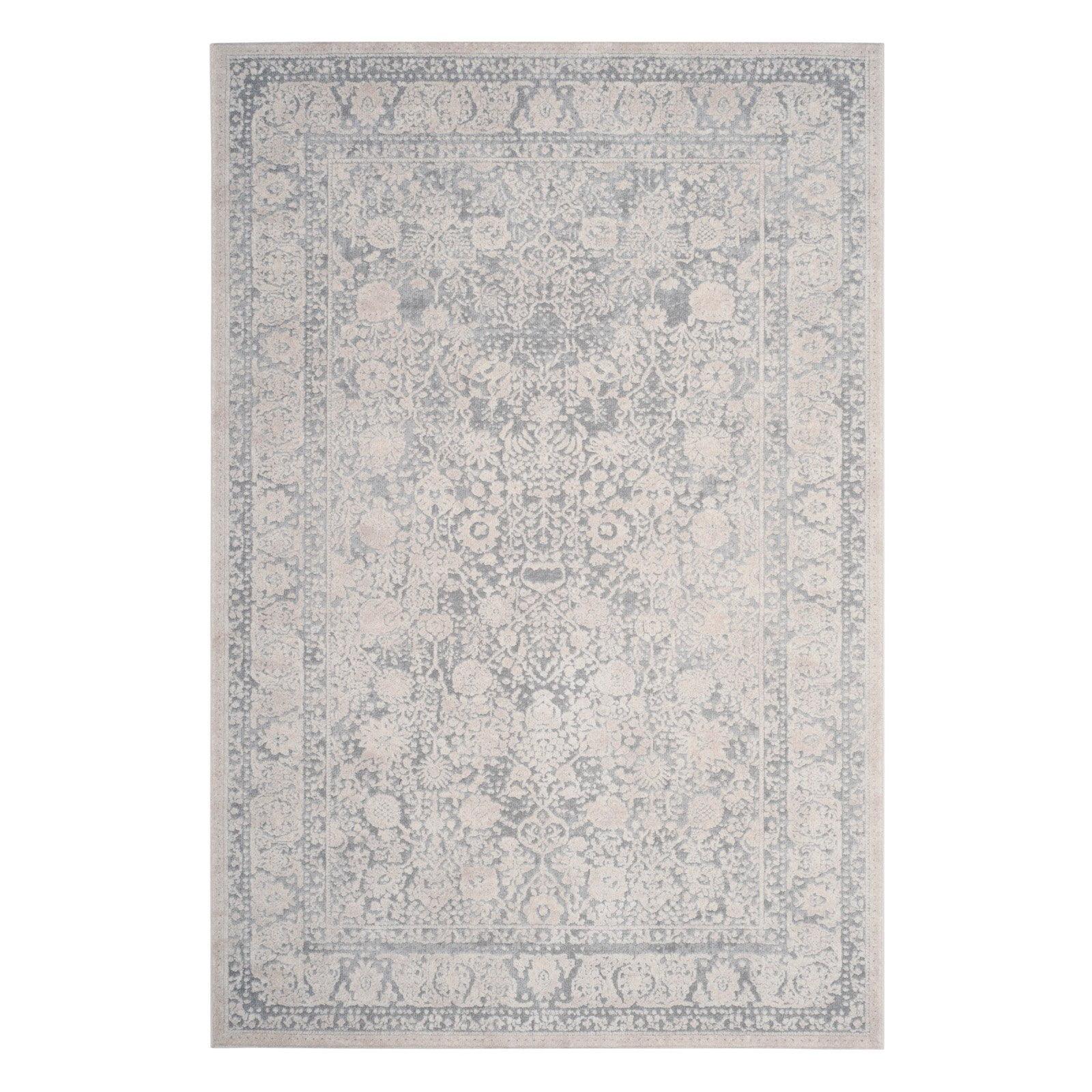 Elegant Floral Light Grey & Cream Cotton-Blend 6' x 9' Rug