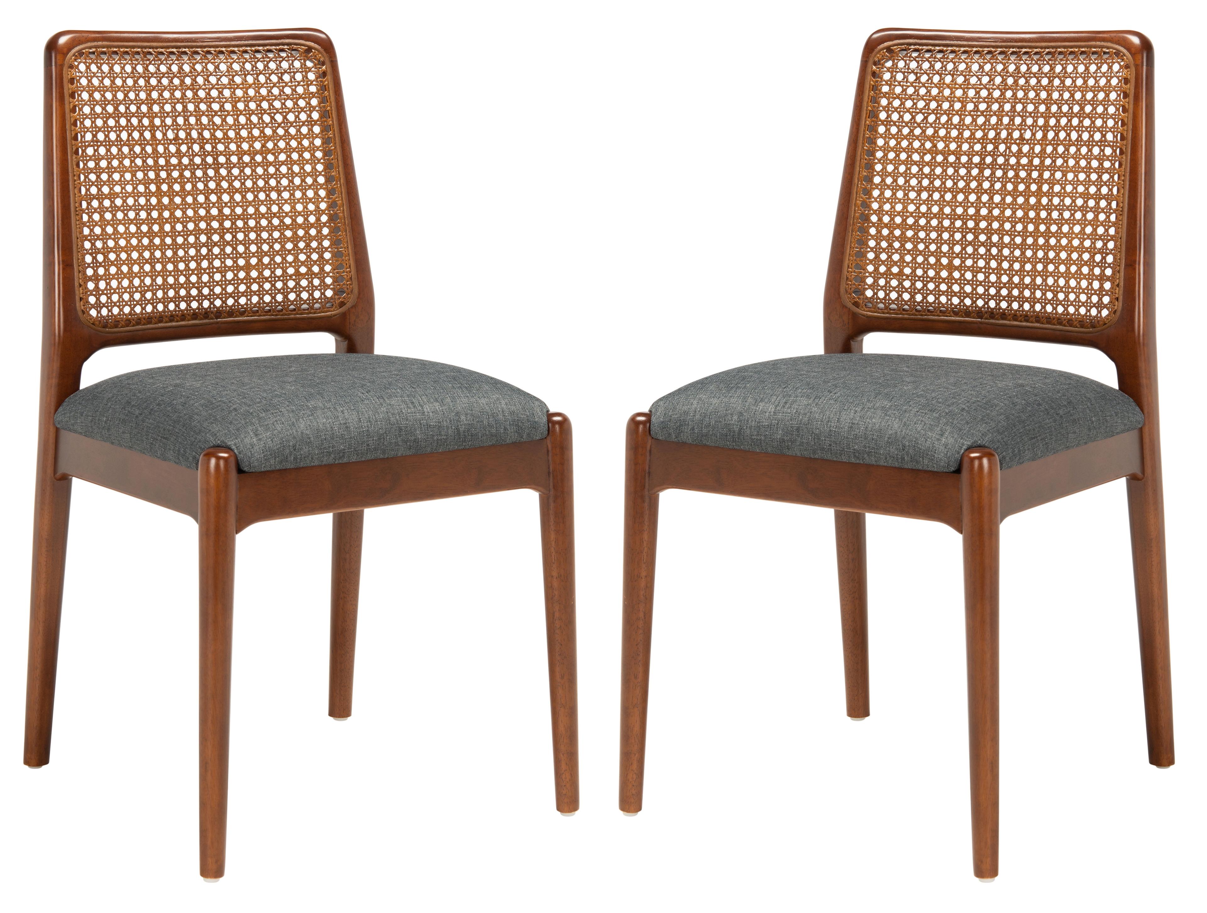 Gray Rattan and Cane Side Chair Set of 2