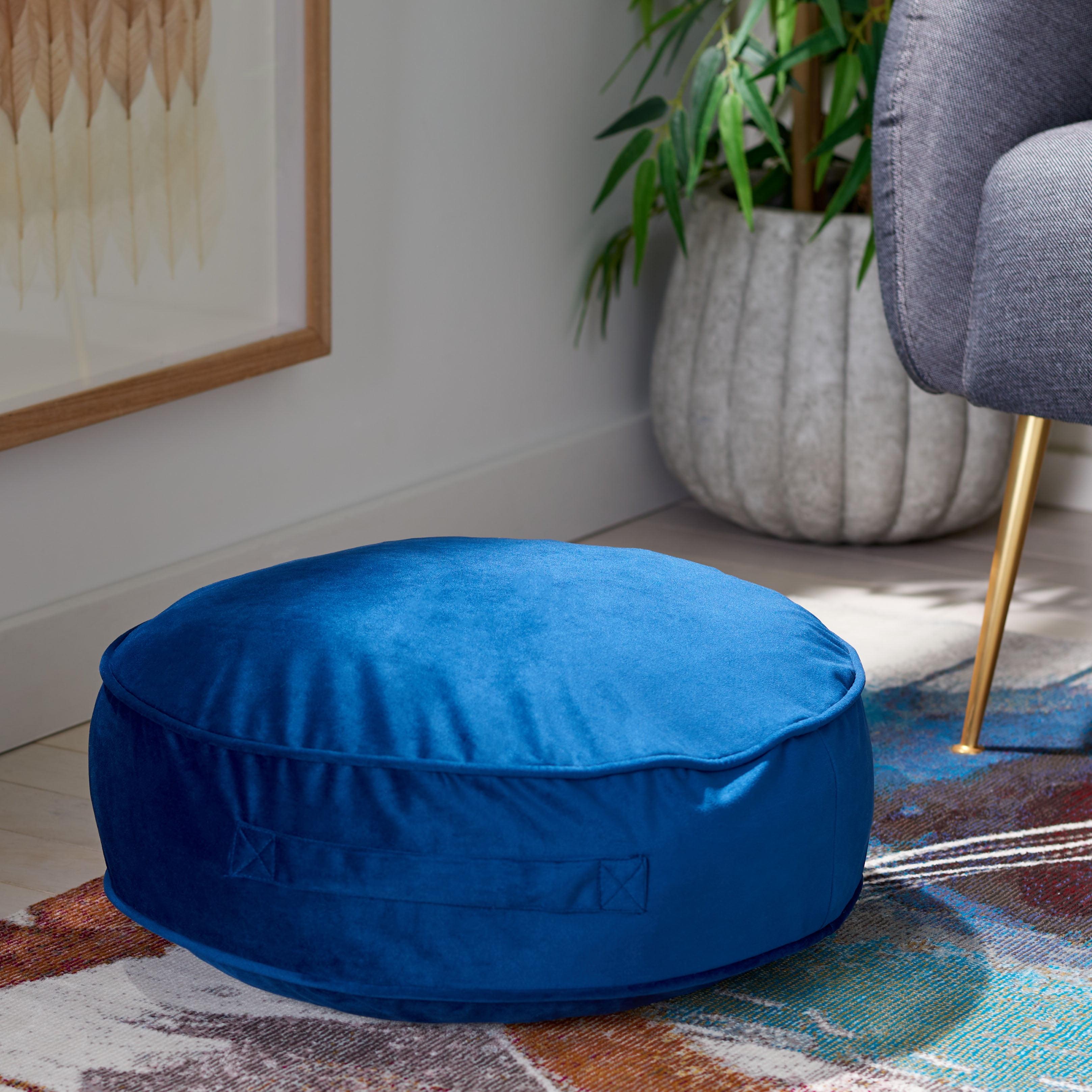 Royal Blue Velvet Round Floor Pillow with Handle