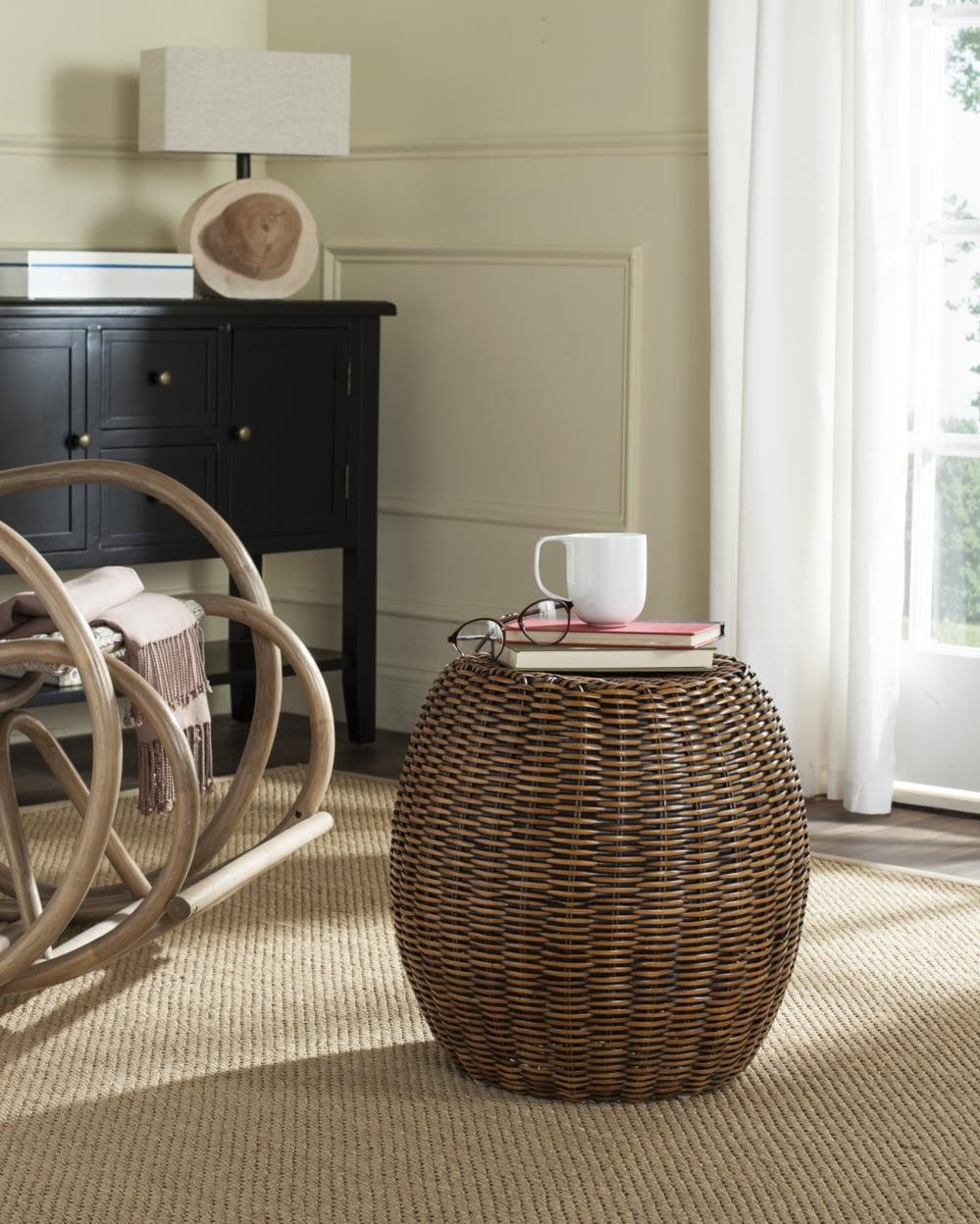 Transitional Round Wood and Wicker 17'' End Table in Brown