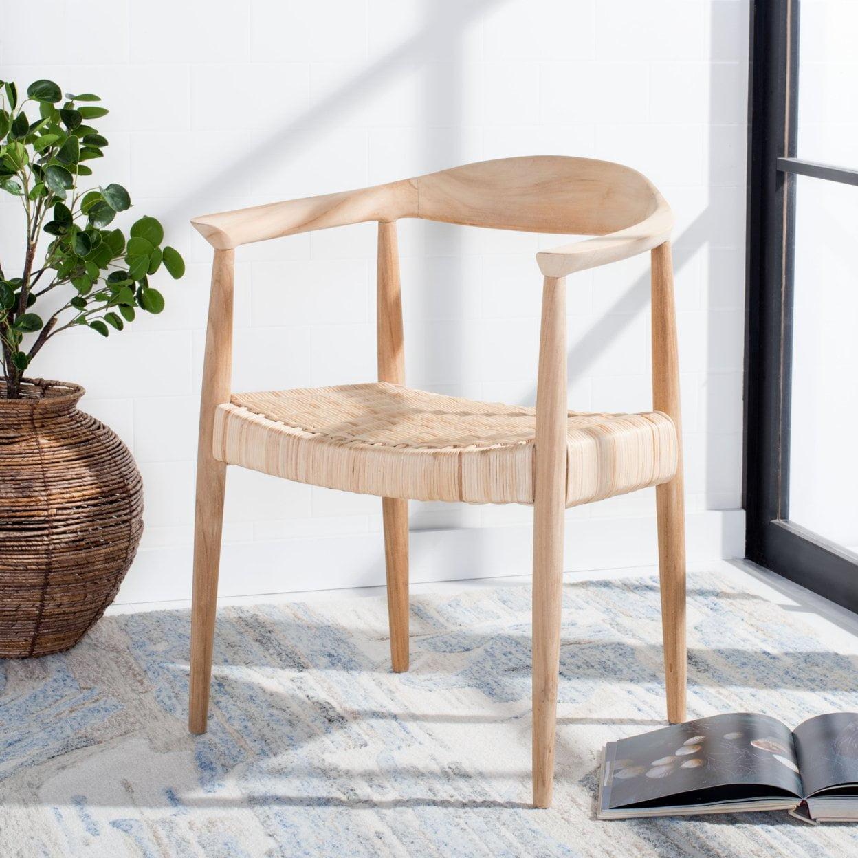 Natural Teak and Rattan Mid-Century Accent Chair