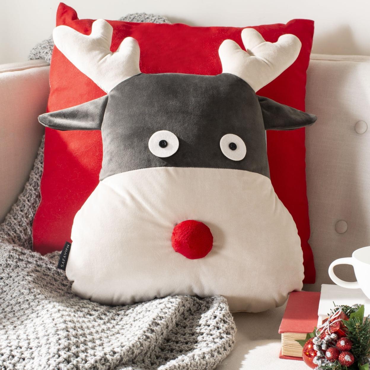 Reno Reindeer Multicolored Plush Holiday Pillow