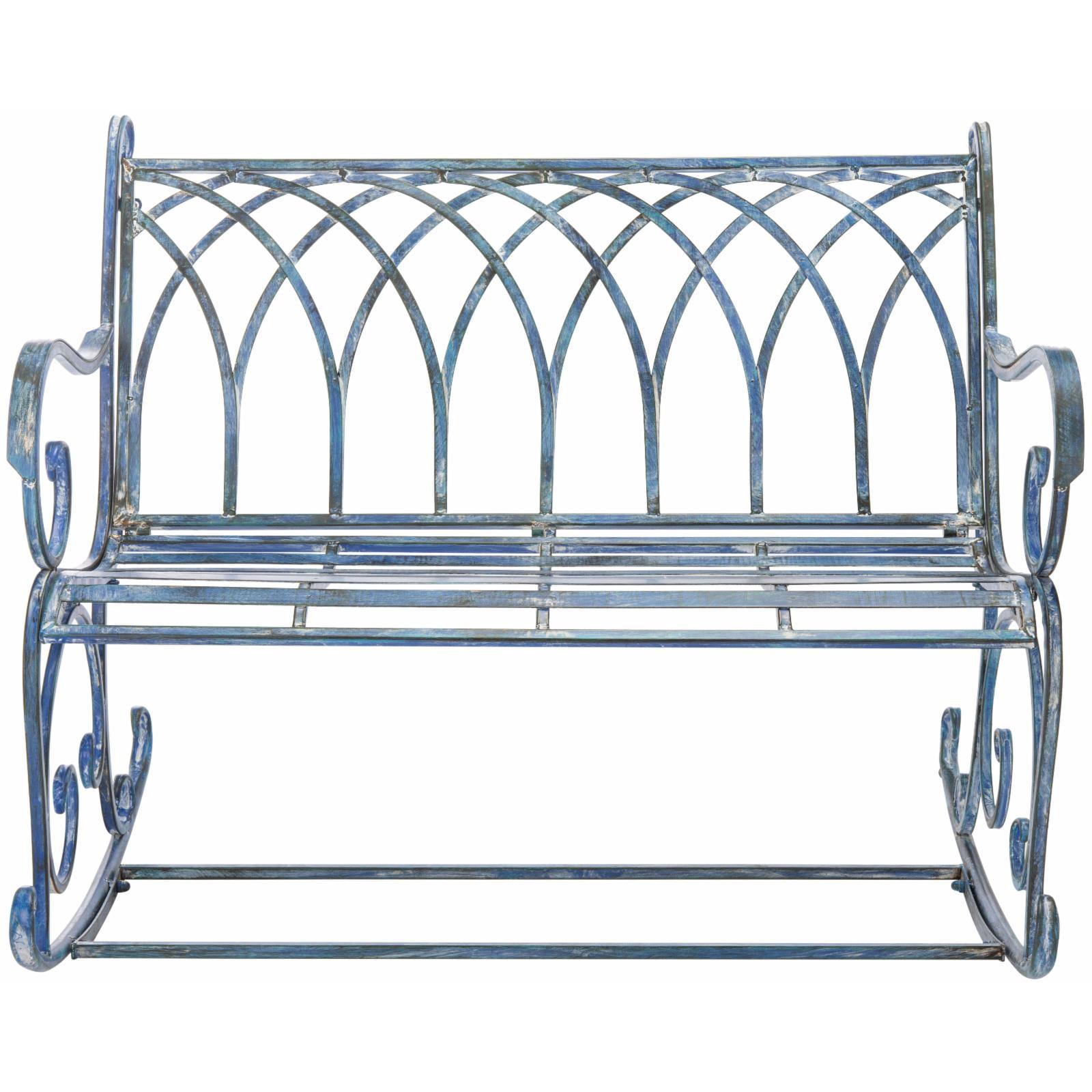 Antique Blue Iron Victorian Outdoor Rocking Bench