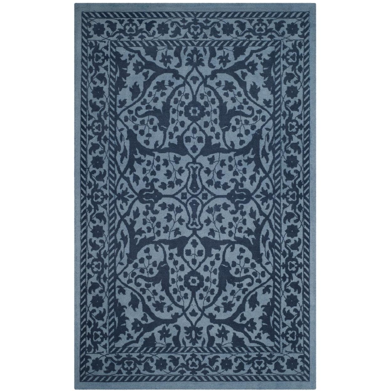 SAFAVIEH Restoration Vintage Wilson Border Wool Area Rug, Blue/Dark Blue, 5' x 8'