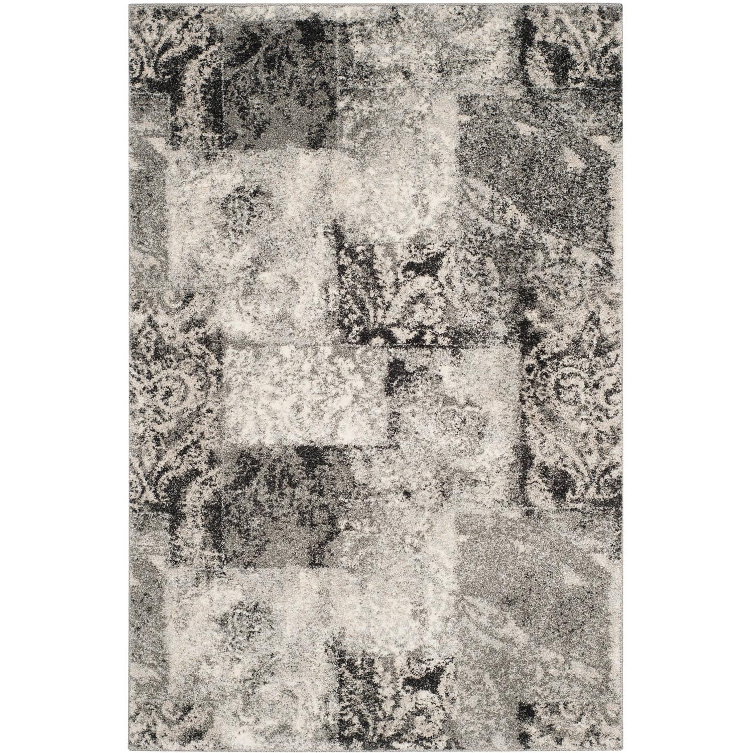 Retro Cream and Gray Abstract Shag Area Rug