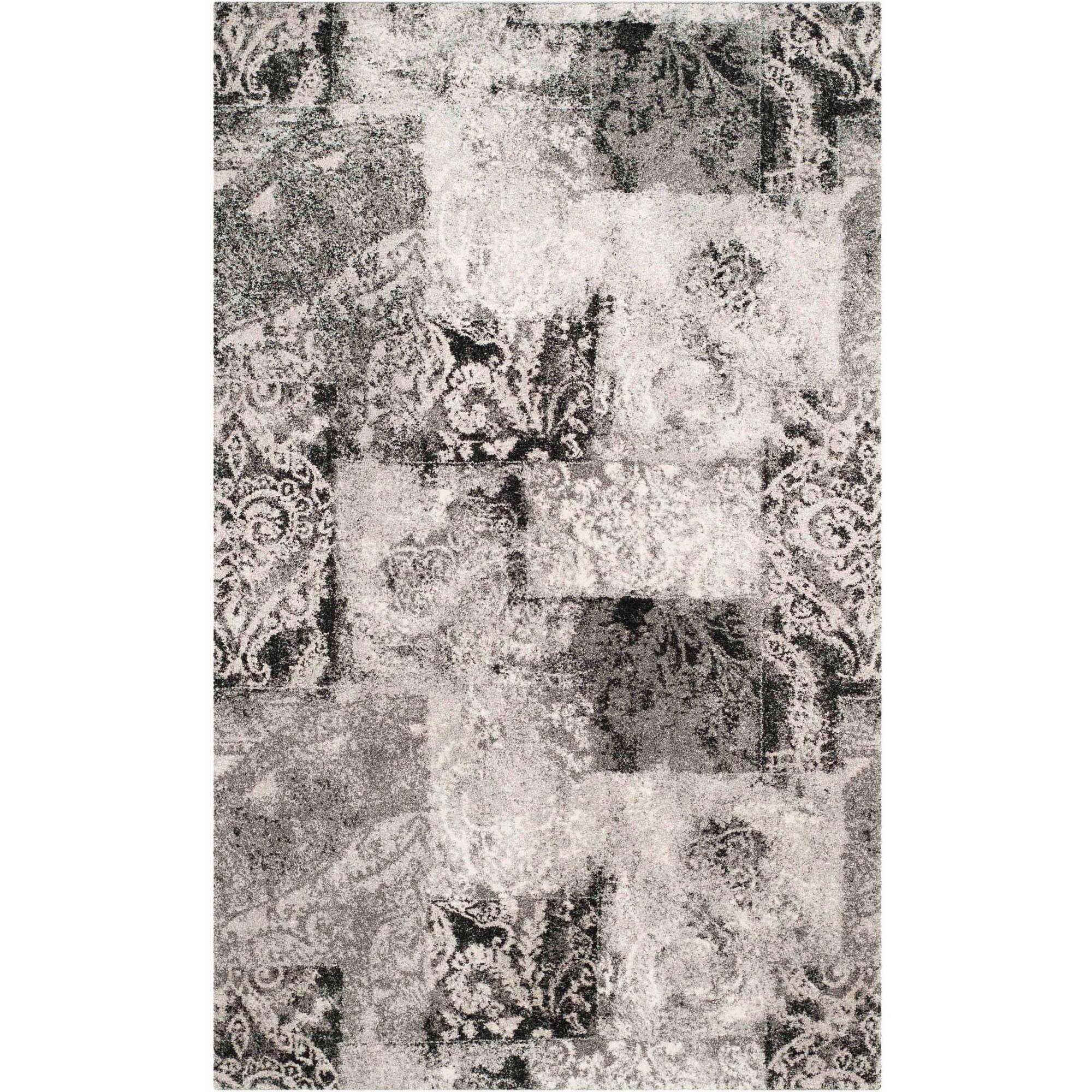 4' x 6' Gray Abstract Shag Synthetic Reversible Rug