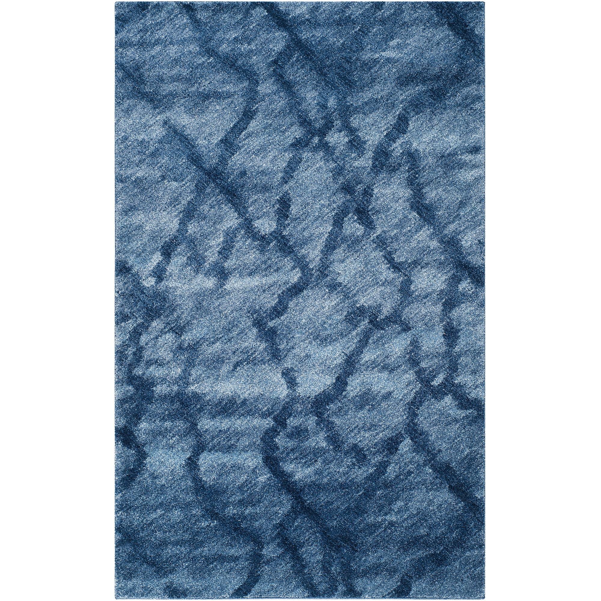 Abstract Blue Hues Round Shag Rug - Easy Care Synthetic 59"