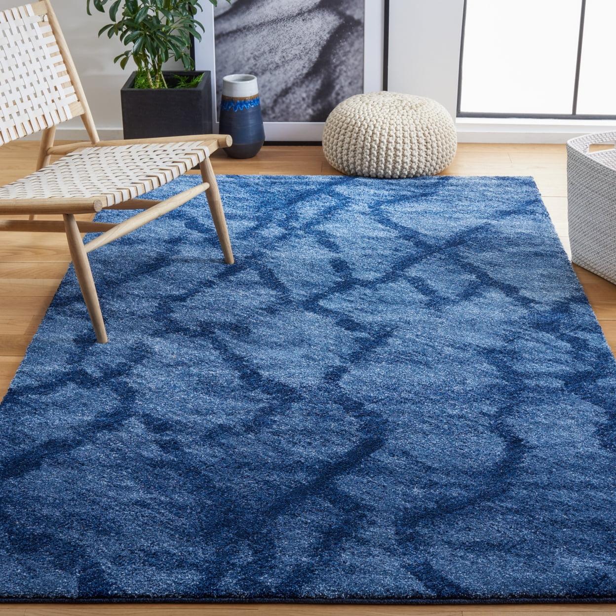 Abstract Blue Square Shag 6' Synthetic Area Rug