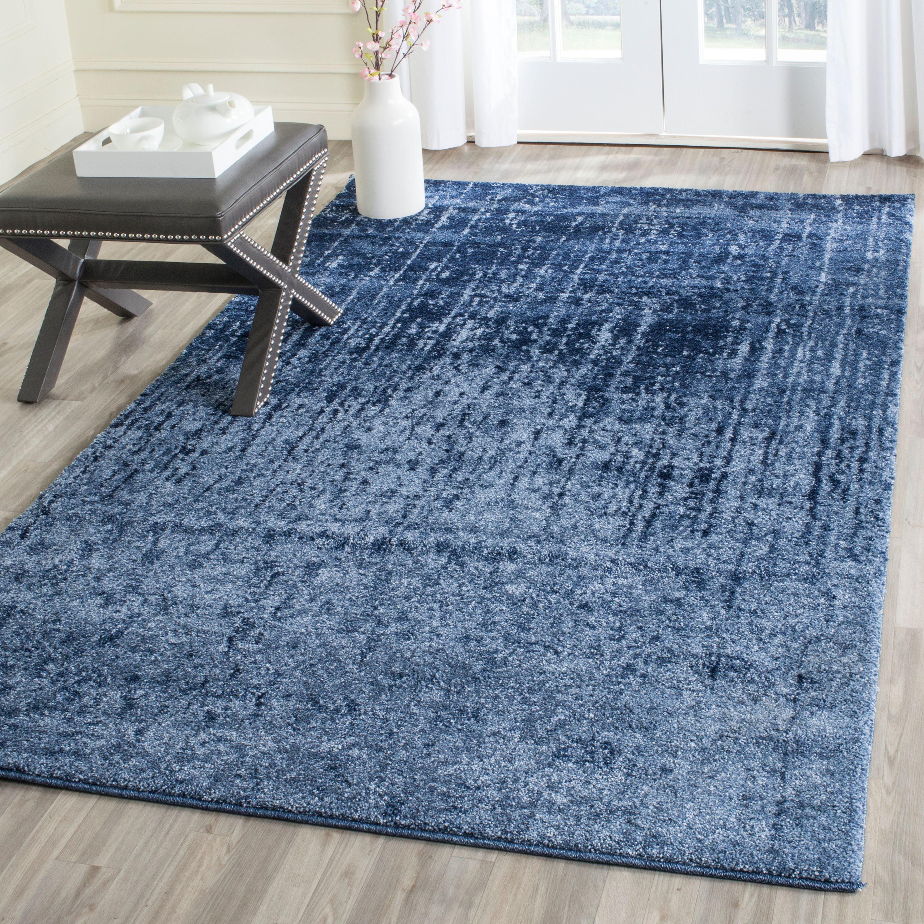 Luxurious Abstract Light Blue Square Shag Rug 4' x 4'