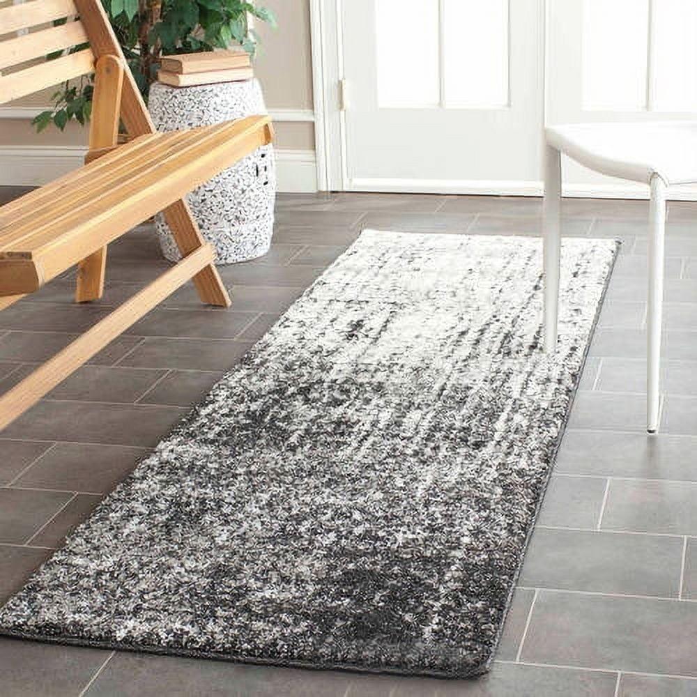 Abstract Shag Black Synthetic 2'3" X 7' Hand-Knotted Runner Rug