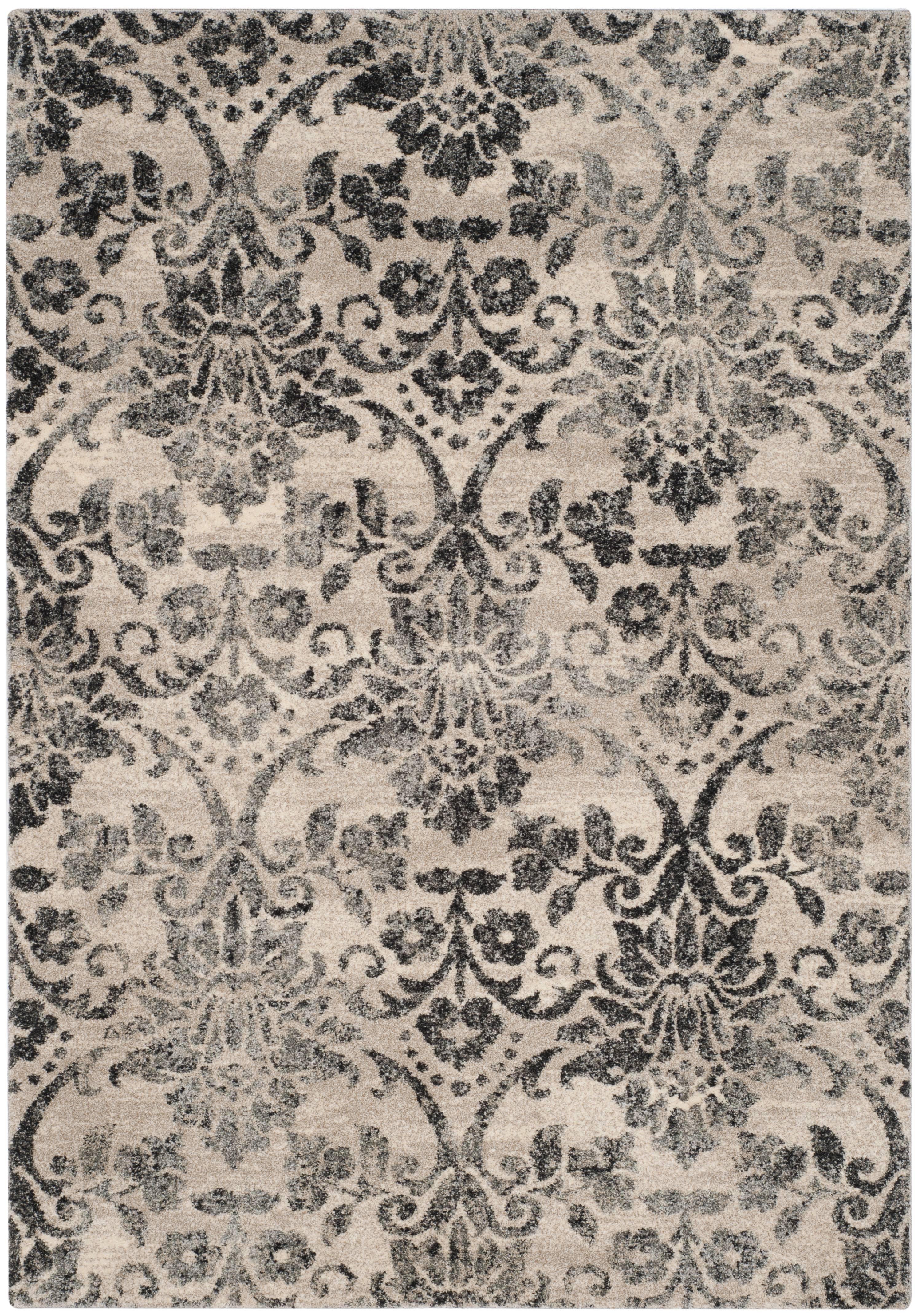 Gray Floral Motif Low Pile Shag Rug