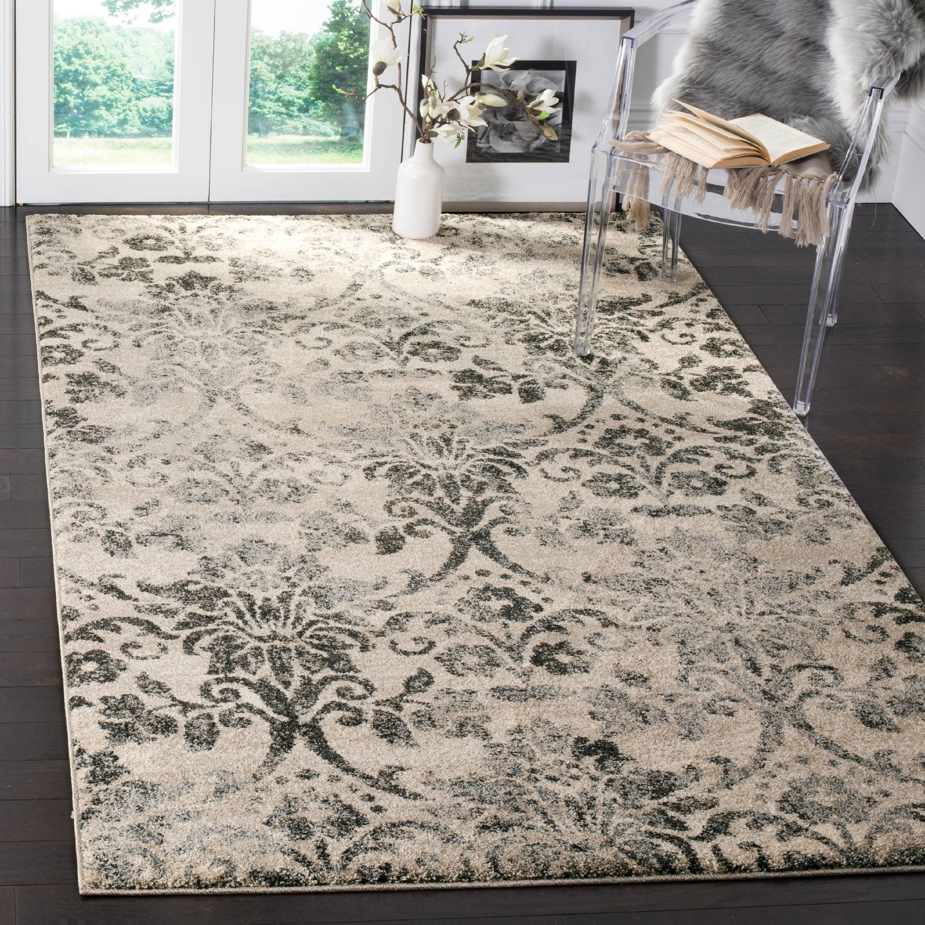 Gray Floral Motif Hand-Knotted Synthetic Shag Rug 9' x 12'