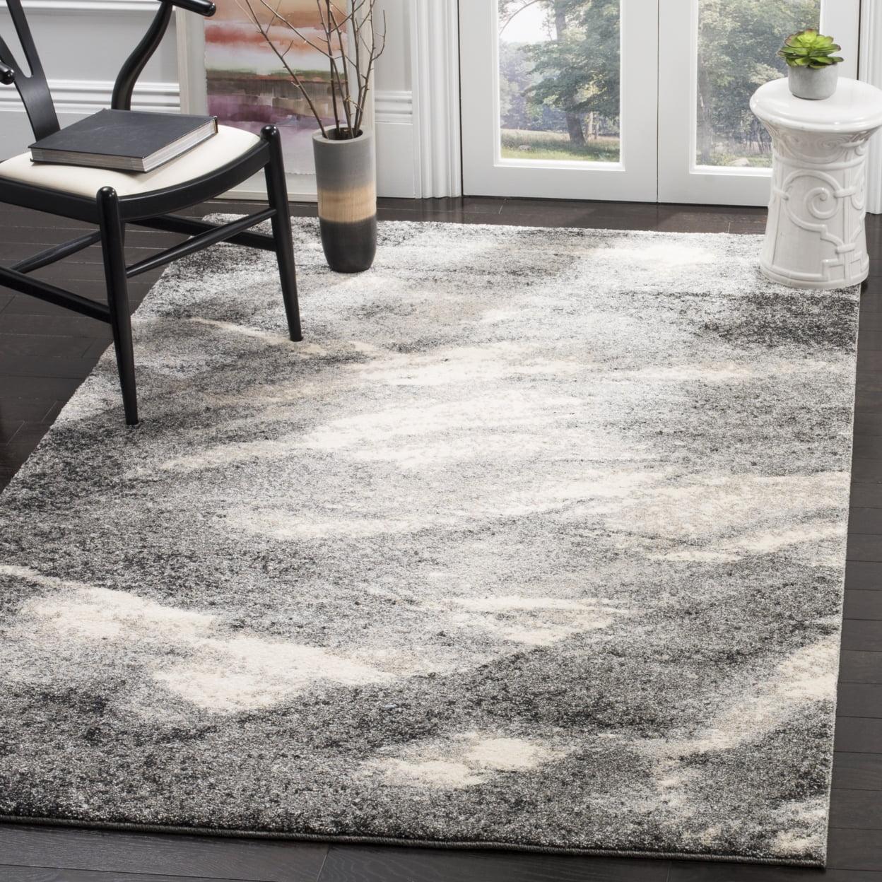 Grey and Ivory Abstract Shag Area Rug 4' x 6'