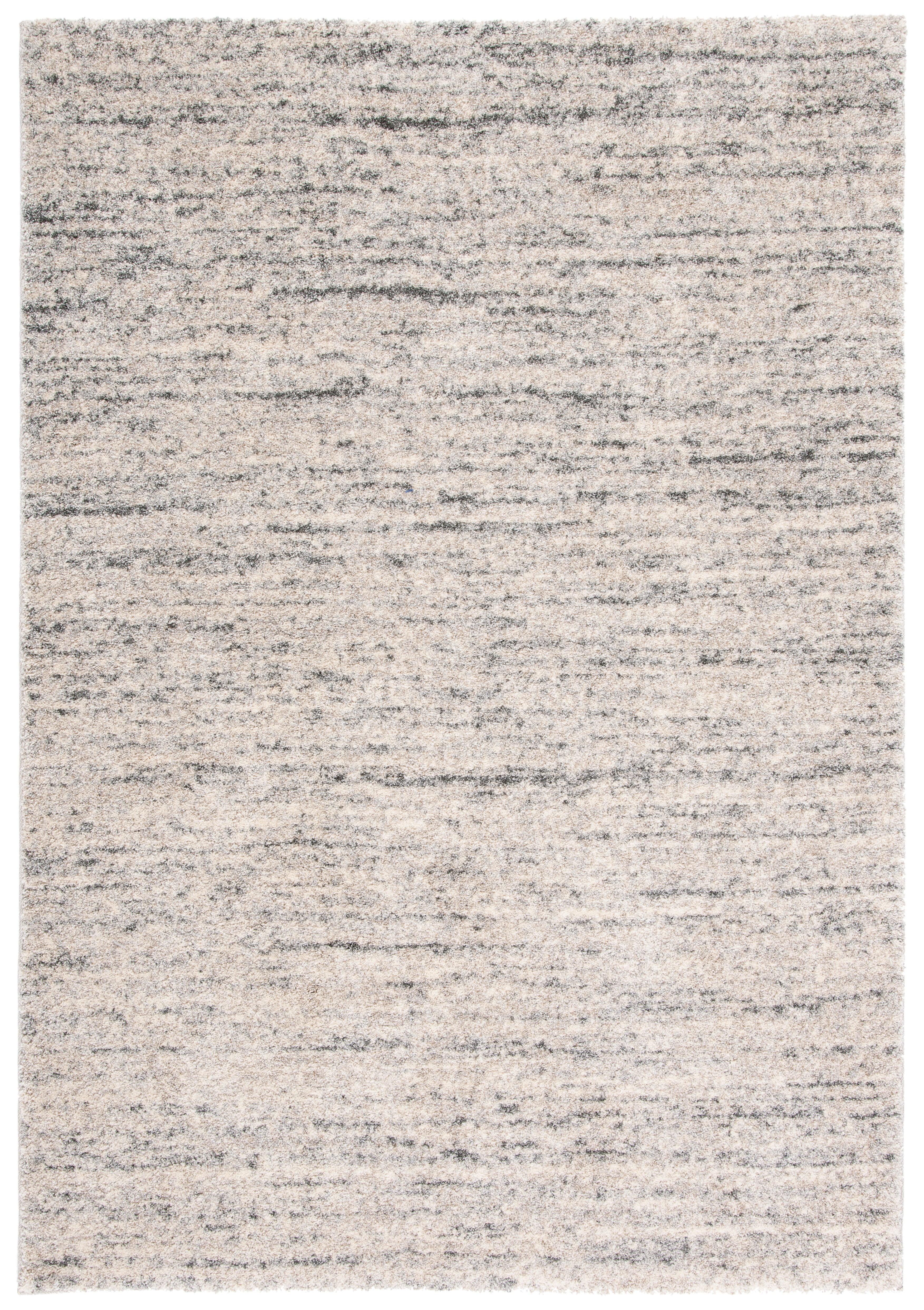 Ivory and Dark Grey Abstract Shag Rug, 4' x 6'