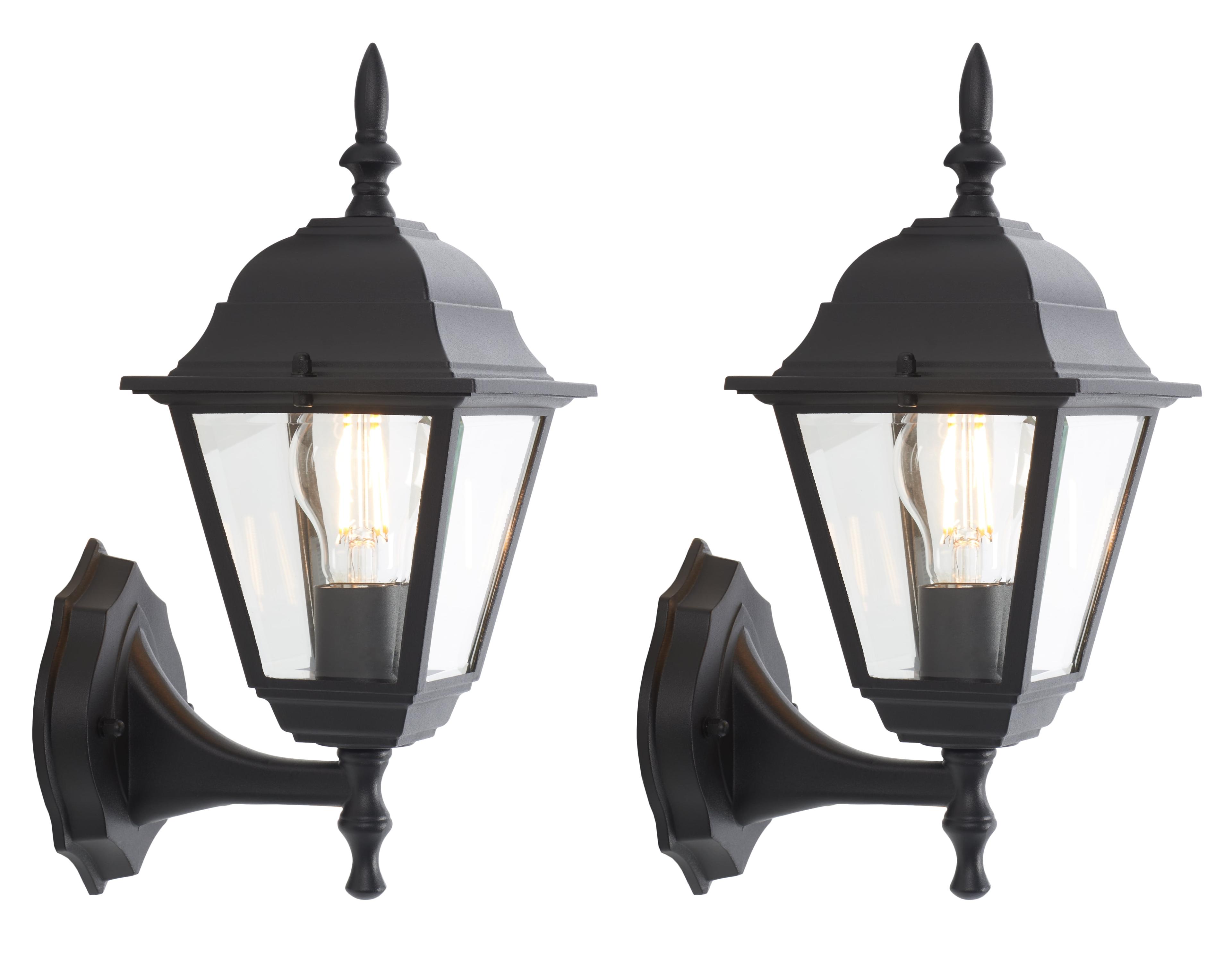 Rhion Black Steel Outdoor Wall Sconce Set with Clear Glass