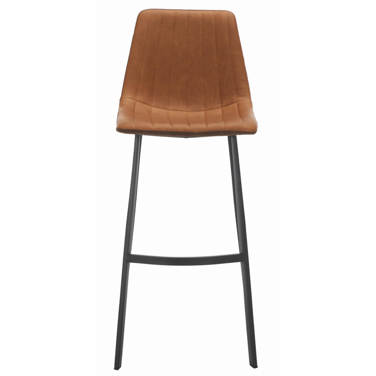 Cognac Vegan Leather & Black Iron Saddle Bar Stool