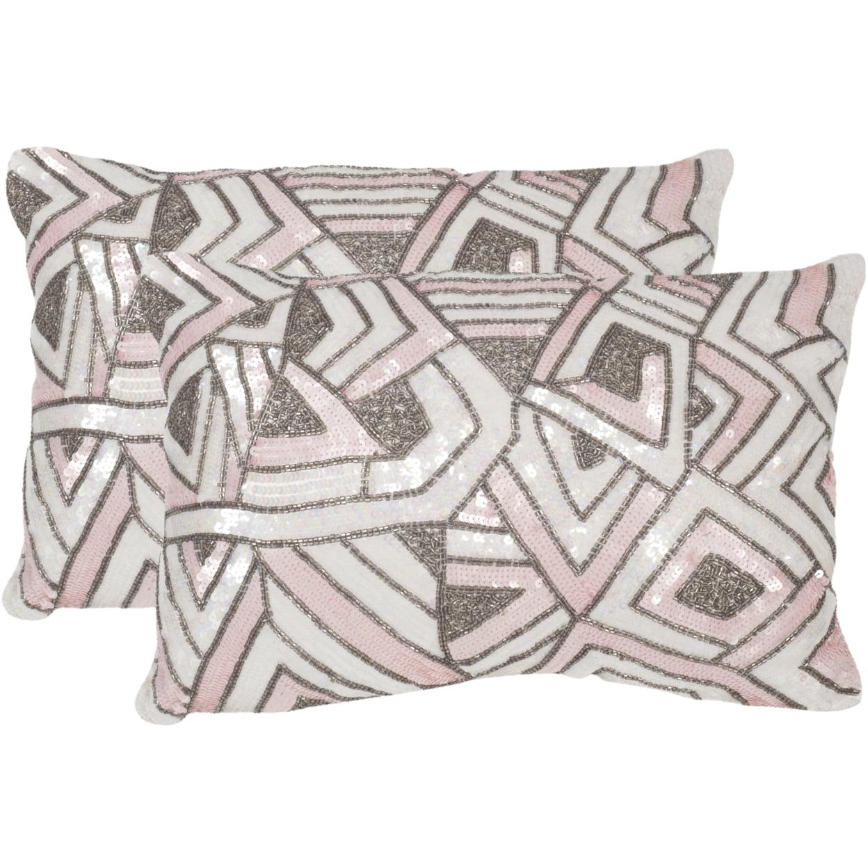 Pale Pink Sequined Art Deco Throw Pillow Set