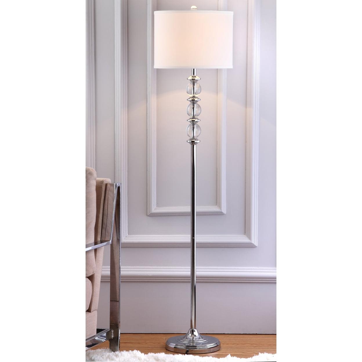 Riga 60" Chrome and Clear Crystal Floor Lamp with White Shade