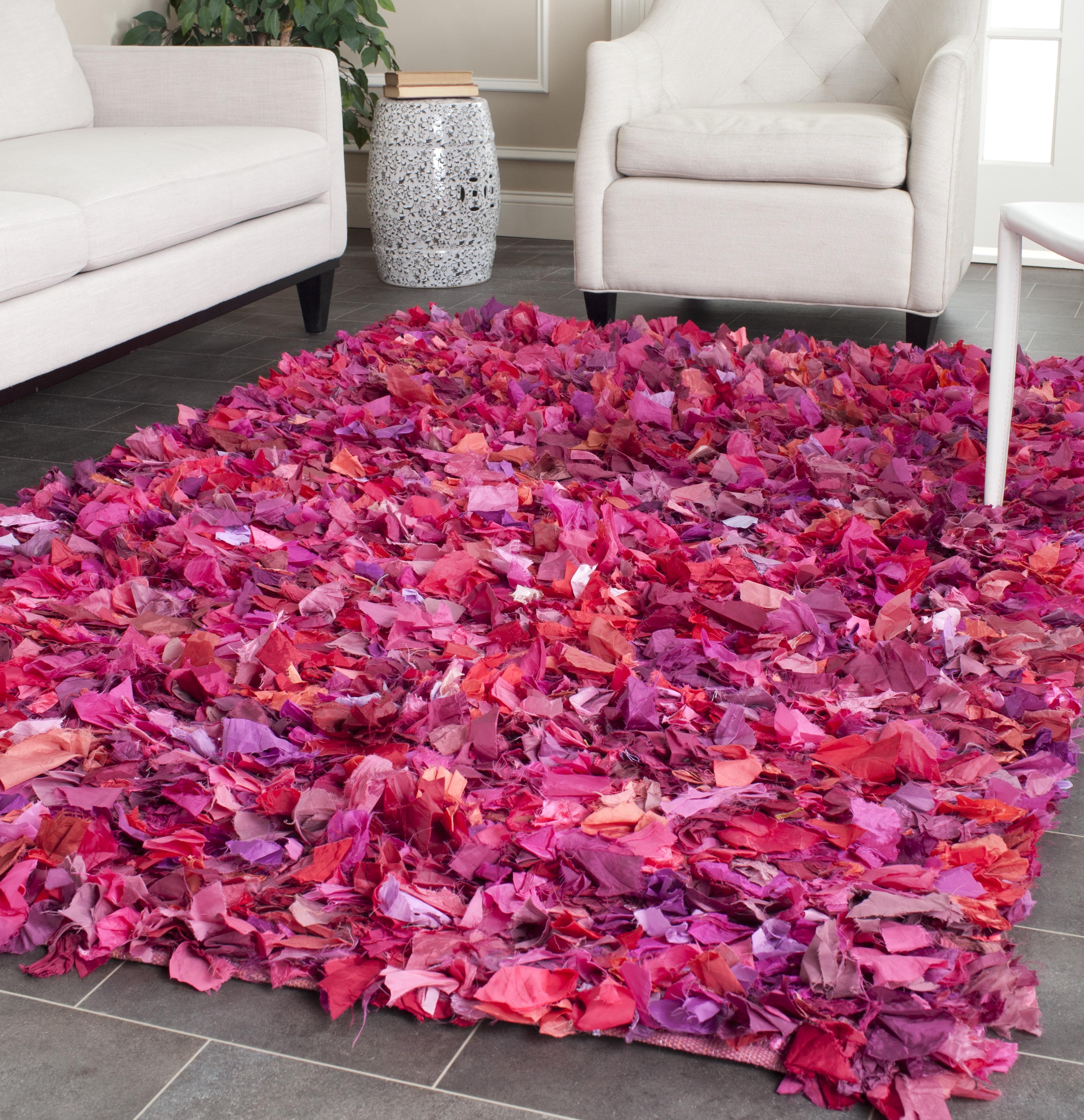 SAFAVIEH Rio Cassandra Confetti Polyester Shag Area Rug, Fuchsia/Multi, 6' x 6' Square