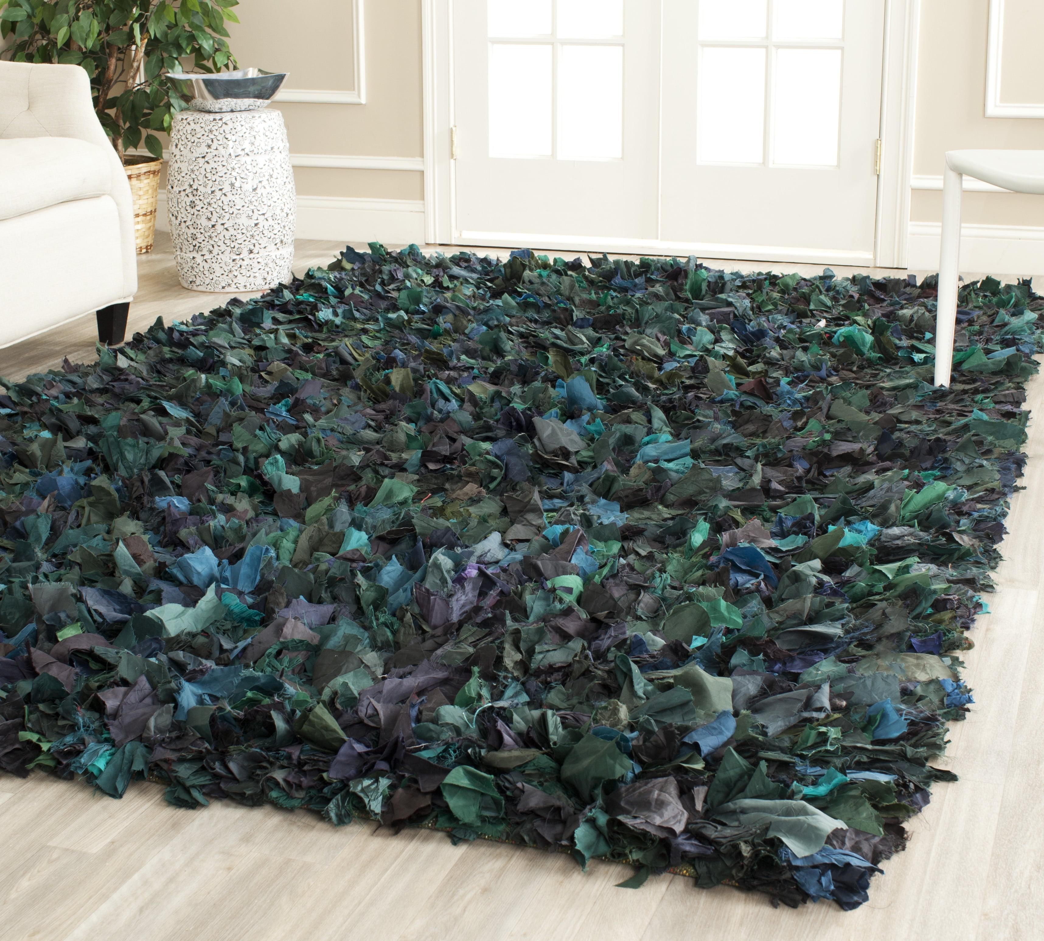 Green and Multicolor 6' x 9' Handmade Shag Area Rug