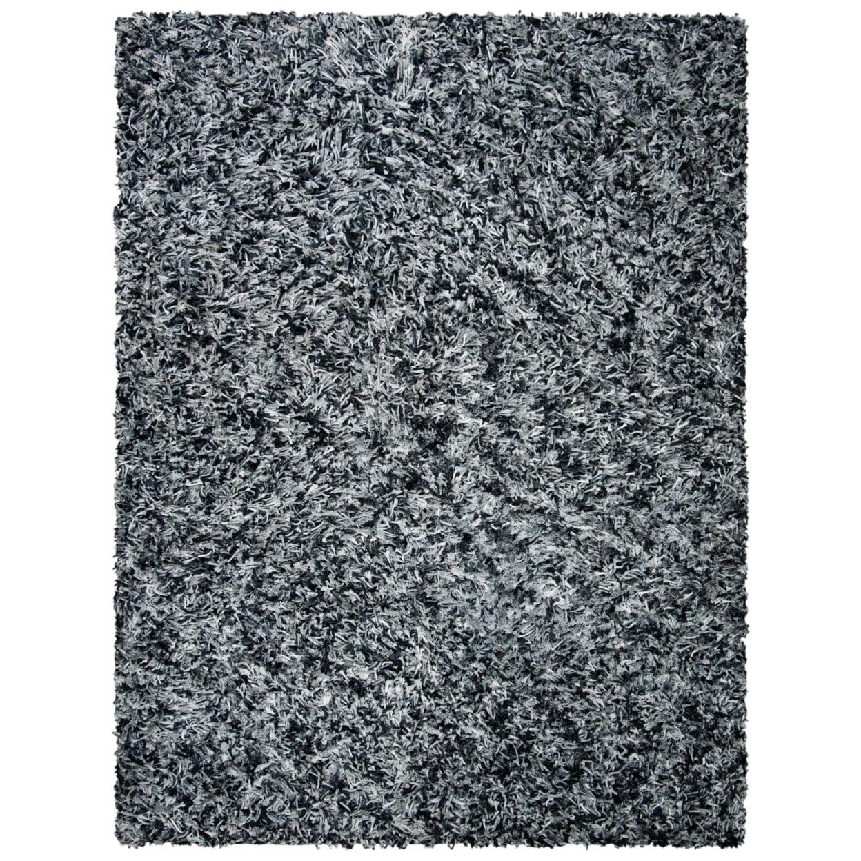 SAFAVIEH Rio Kynaston Solid Polyester Shag Area Rug, Black/Ivory, 6' x 9'