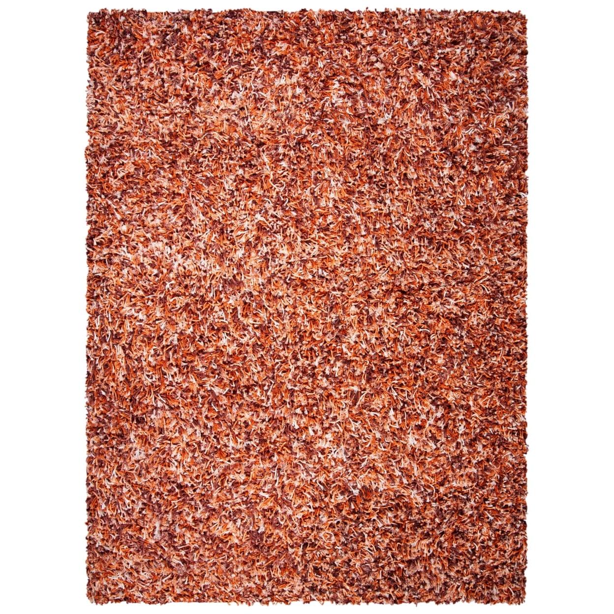 SAFAVIEH Rio Kynaston Solid Polyester Shag Area Rug, Rust/Ivory, 6' x 9'