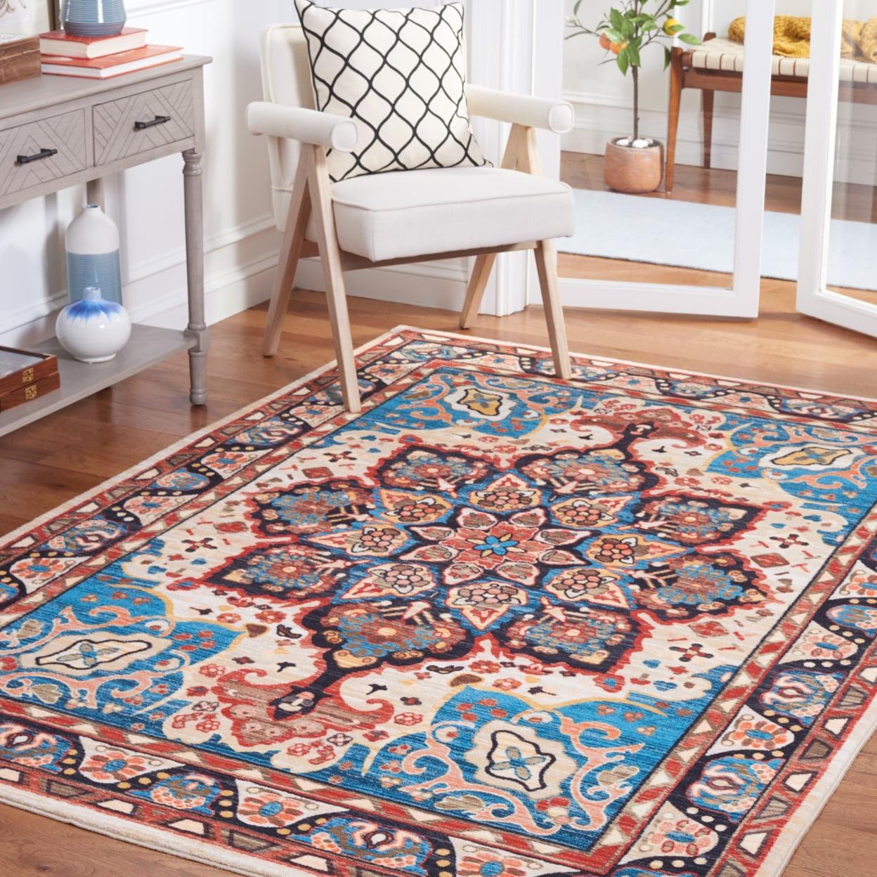 Serenity Bliss 6'7" Square Blue & Beige Synthetic Area Rug