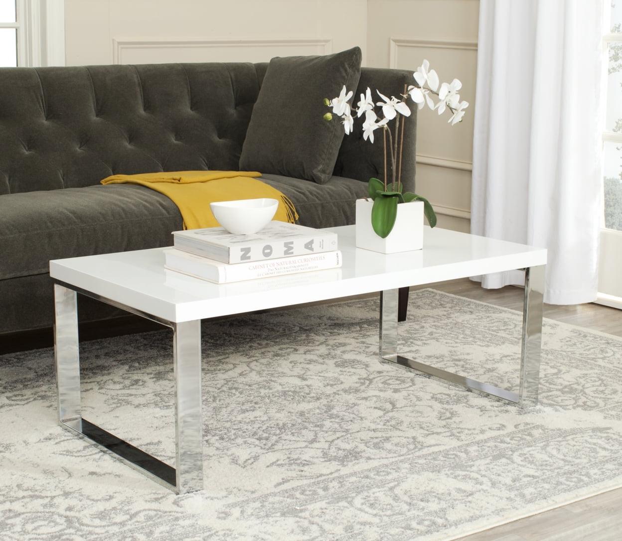 Transitional Rectangular Coffee Table in White and Silver