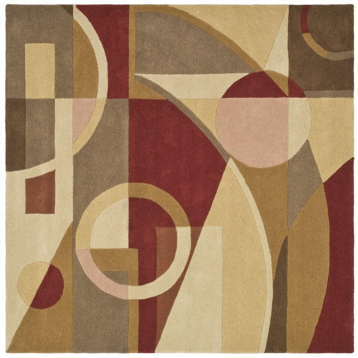 Beige and Multicolor Geometric Wool 6' x 9' Area Rug