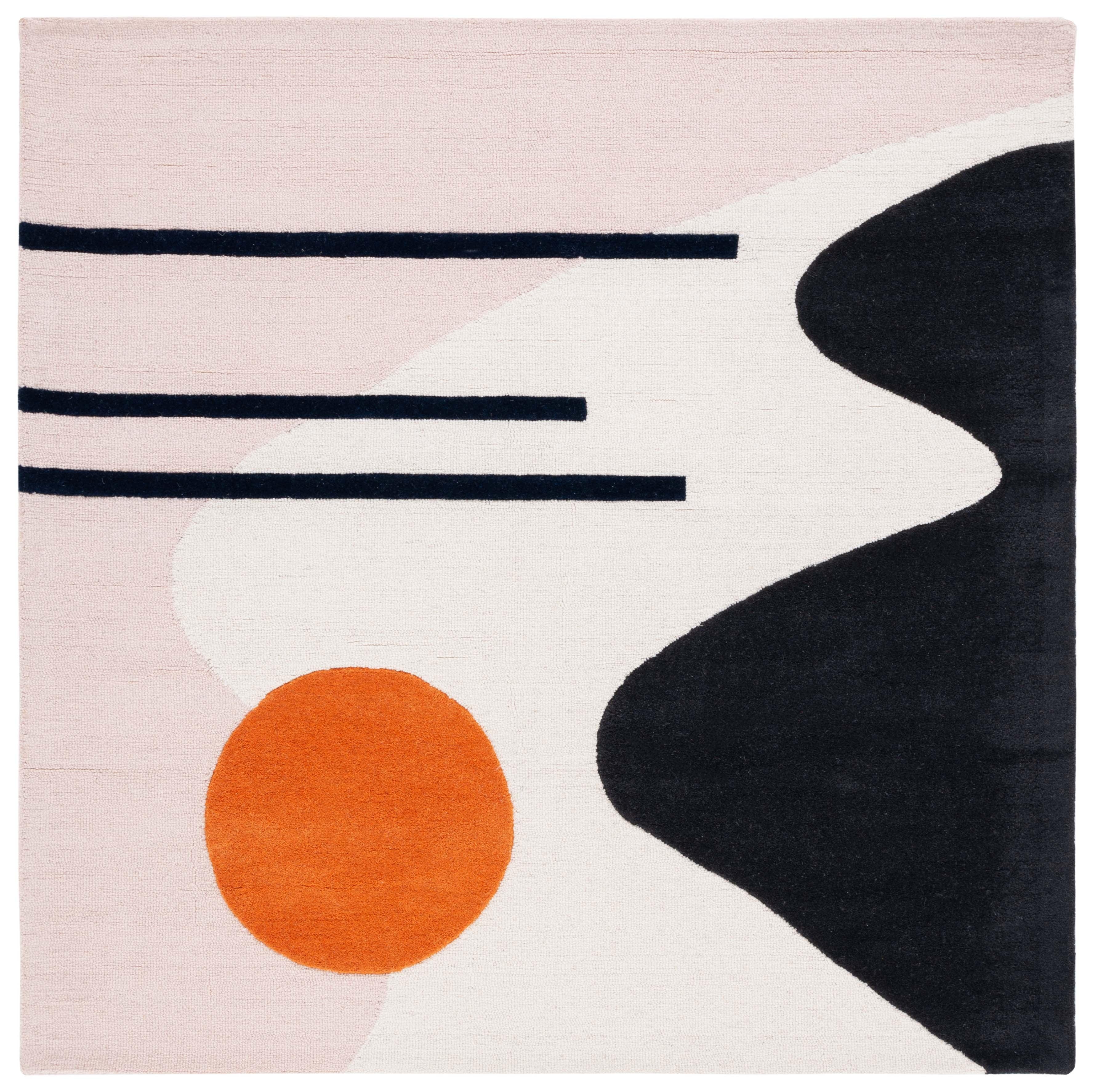 Rodeo Drive RD883 Hand Tufted Indoor Area Rug - 6'x6' - Blush/Black - Safavieh