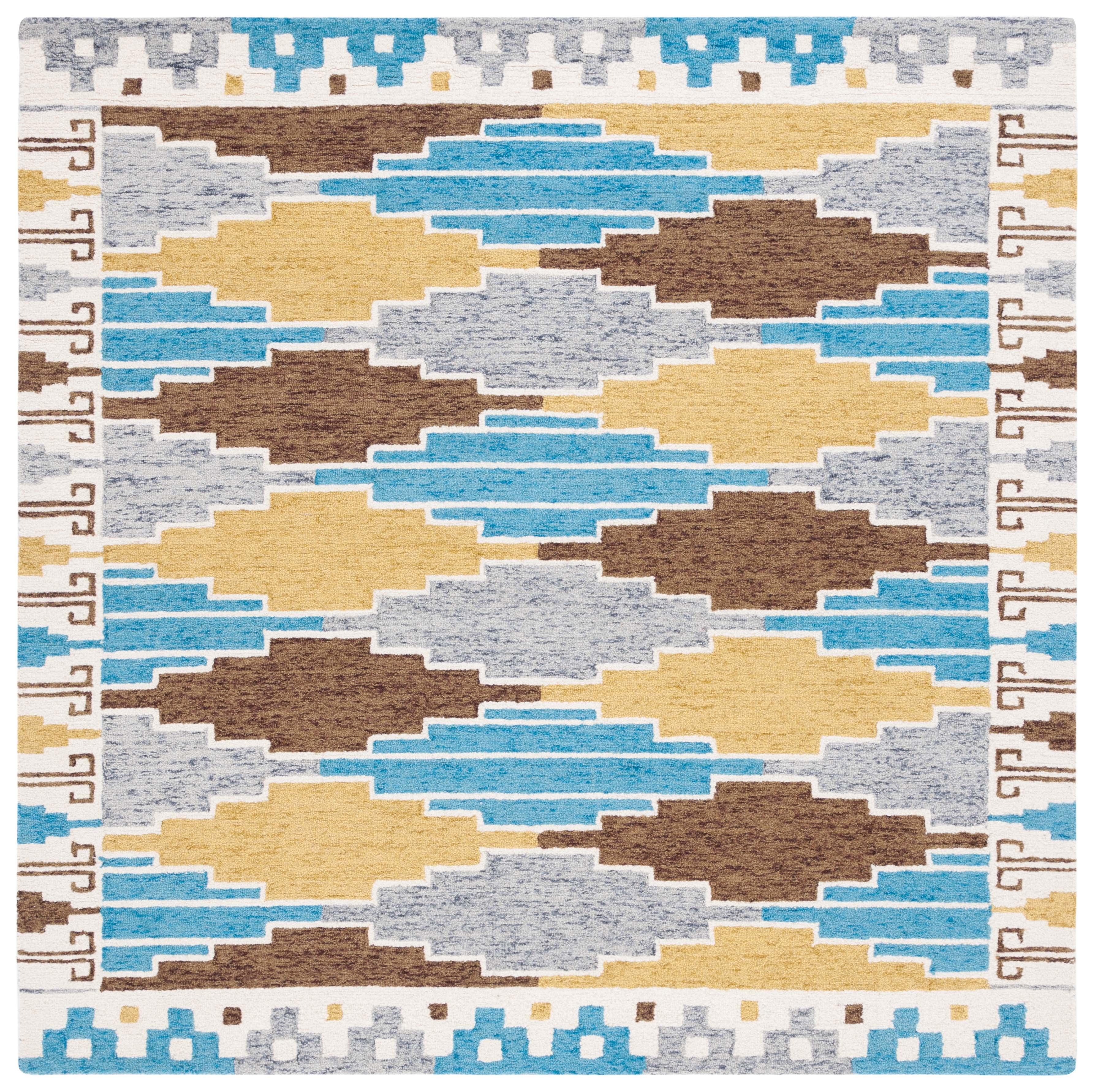 SAFAVIEH Rodeo Drive jordan Geometric Area Rug, Blue/Ivory, 6' x 6' Square