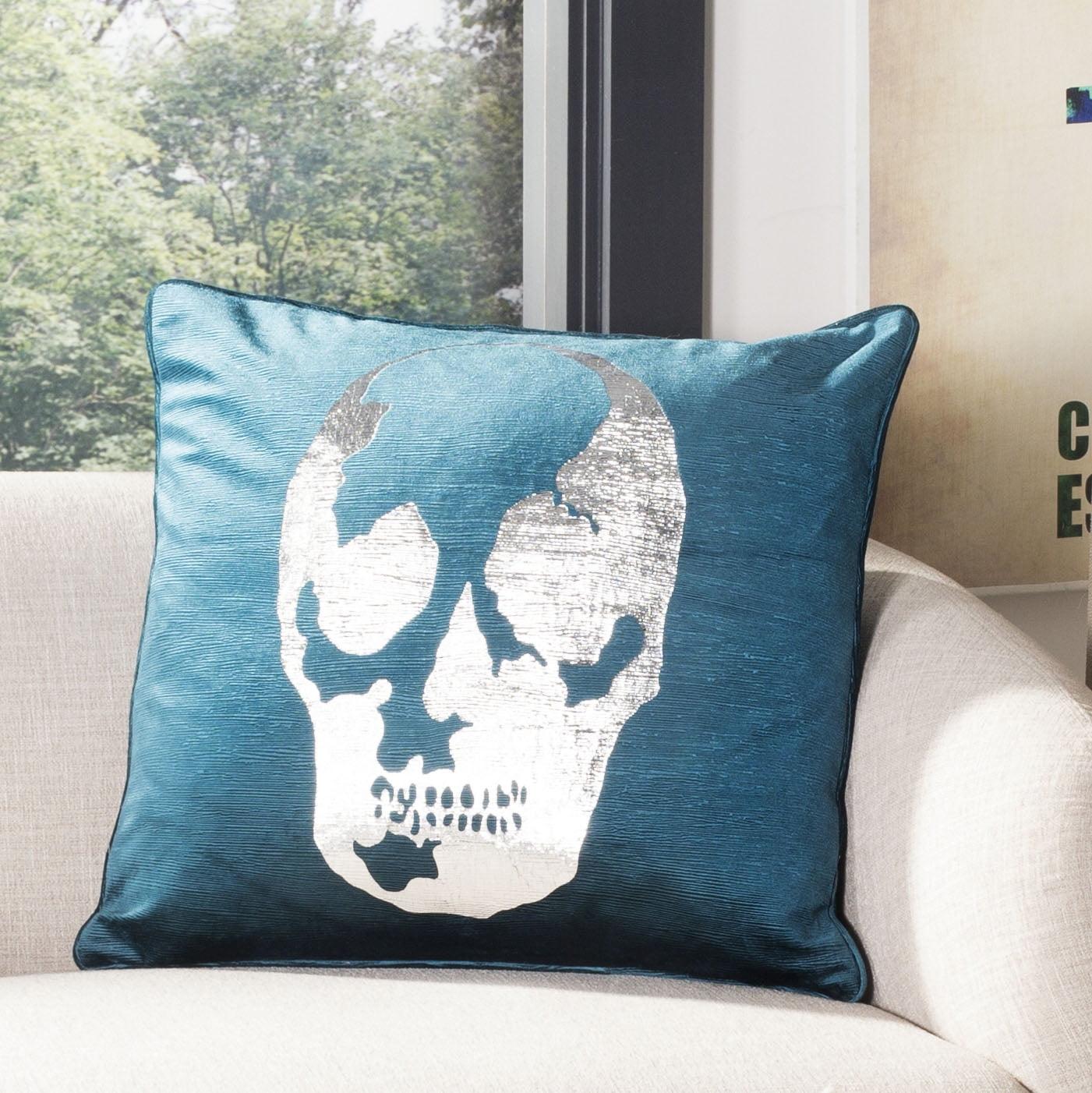 Romey Skull Pillow - Dark Green - 20"X20" - Safavieh