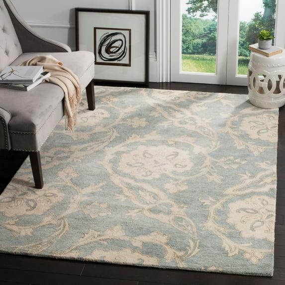 SAFAVIEH Roslyn Colton Floral Wool Area Rug, Light Blue/Ivory, 8' x 10'