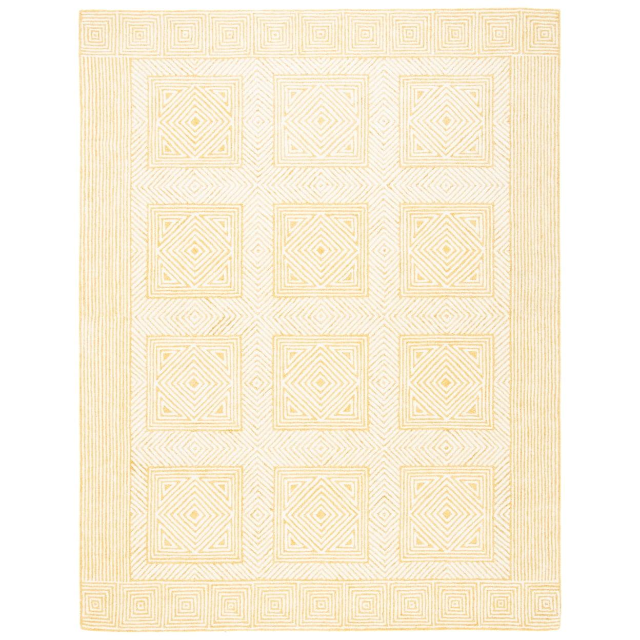 Ivory and Yellow Hand-Tufted Wool Area Rug, 6' x 9'