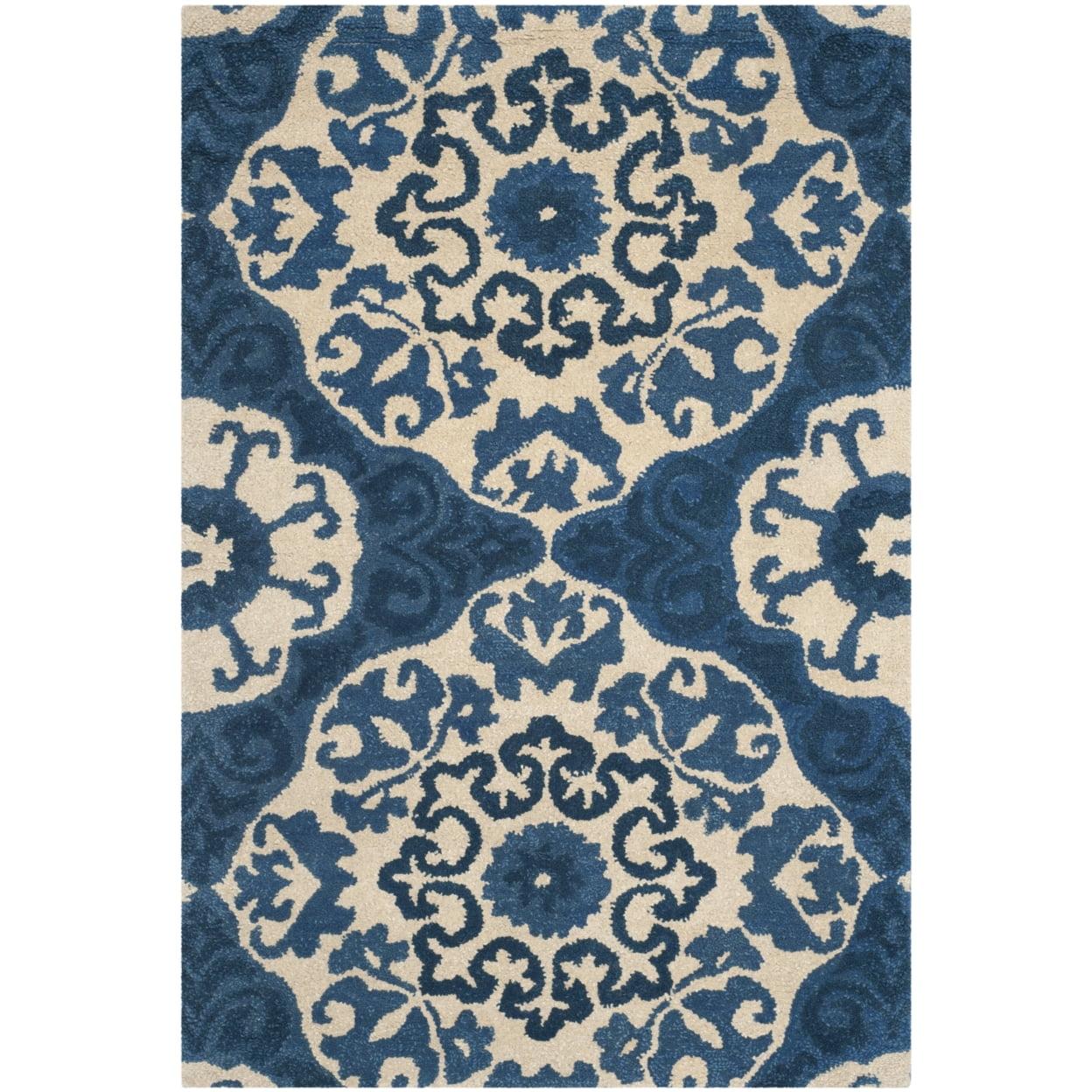 Handmade Blue and Ivory Wool Tufted Area Rug 4' x 6'