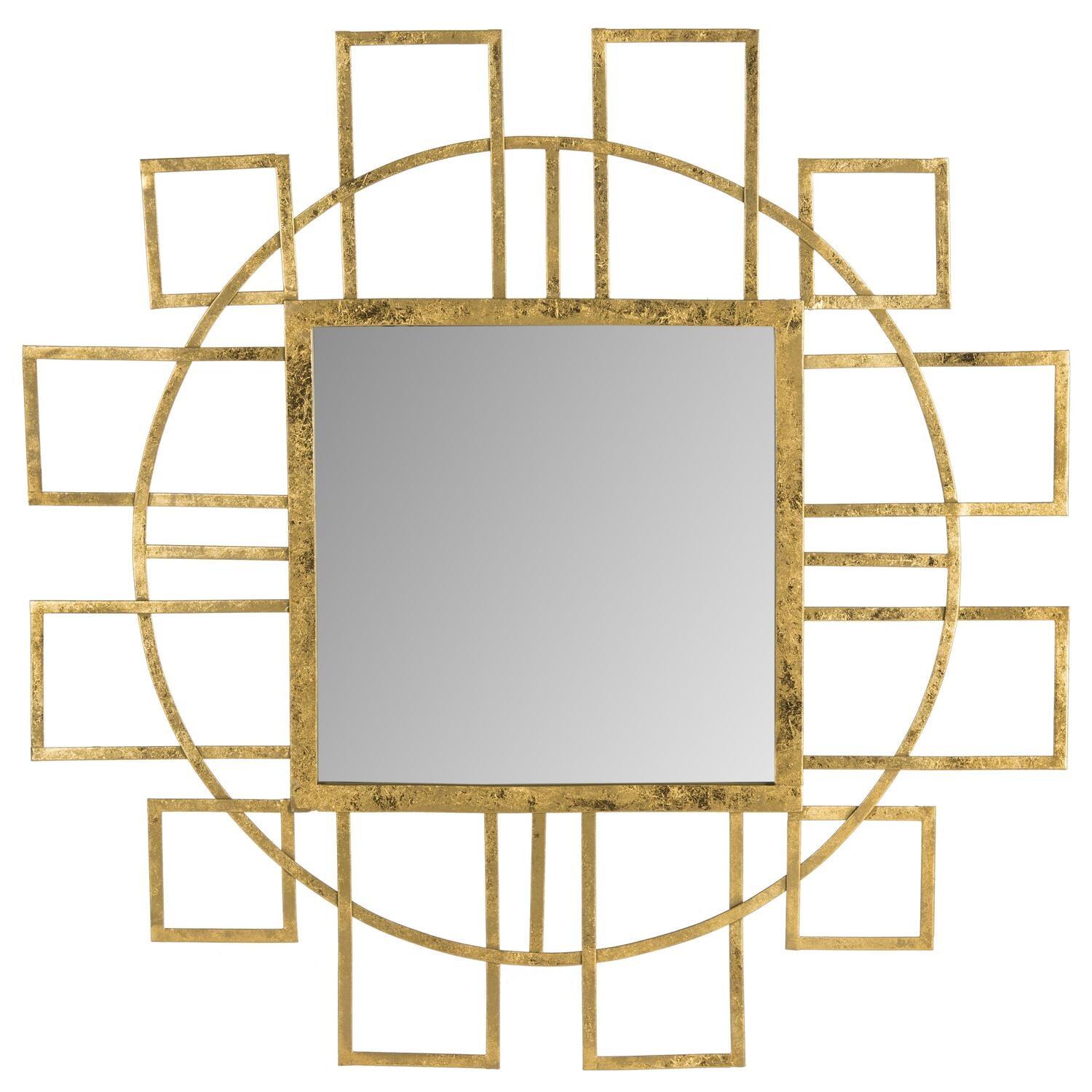 35" Gold Rectangular Wood Contemporary Wall Mirror